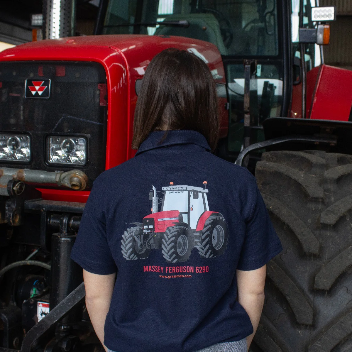 "Massey Ferguson 6290" Unisex Adults Navy Polo Shirt - DTF Print - Image 3