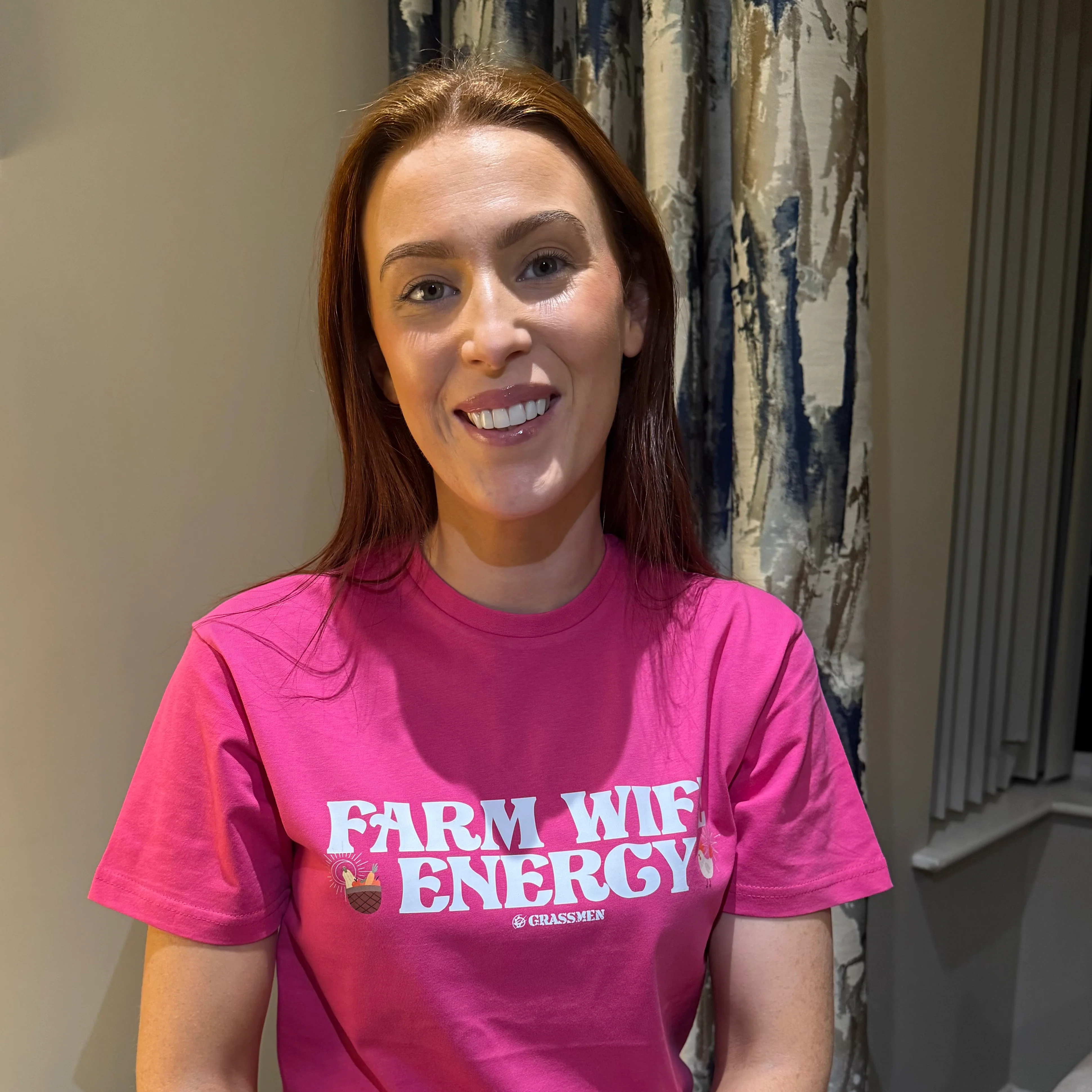 "Farm Wife Energy" Novelty Adults Pink T-Shirt - Image 2