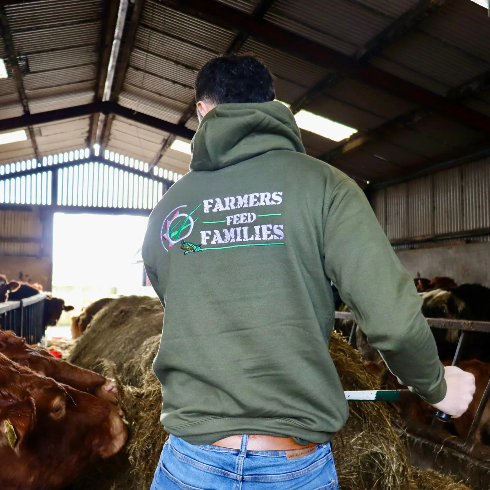 "Farmers Feed Families" Adults Khaki Green Hoodie - Image 10