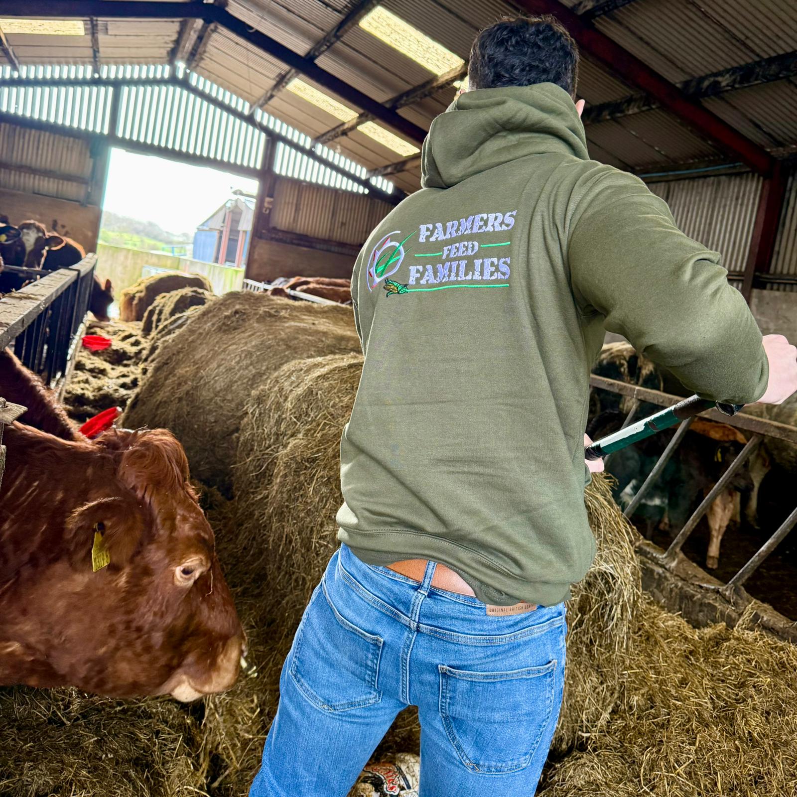 "Farmers Feed Families" Adults Khaki Green Hoodie - Image 15