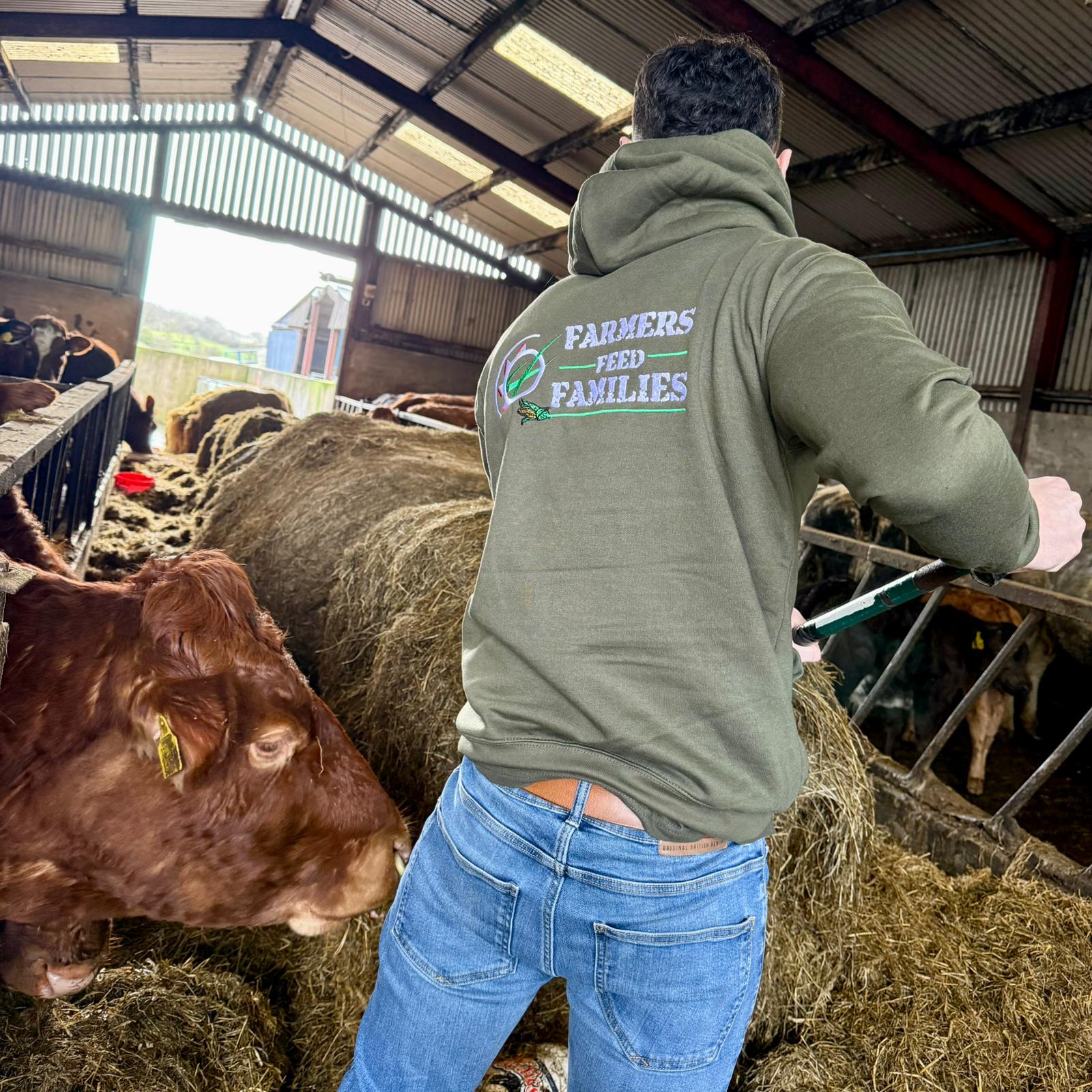"Farmers Feed Families" Adults Khaki Green Hoodie - Image 18
