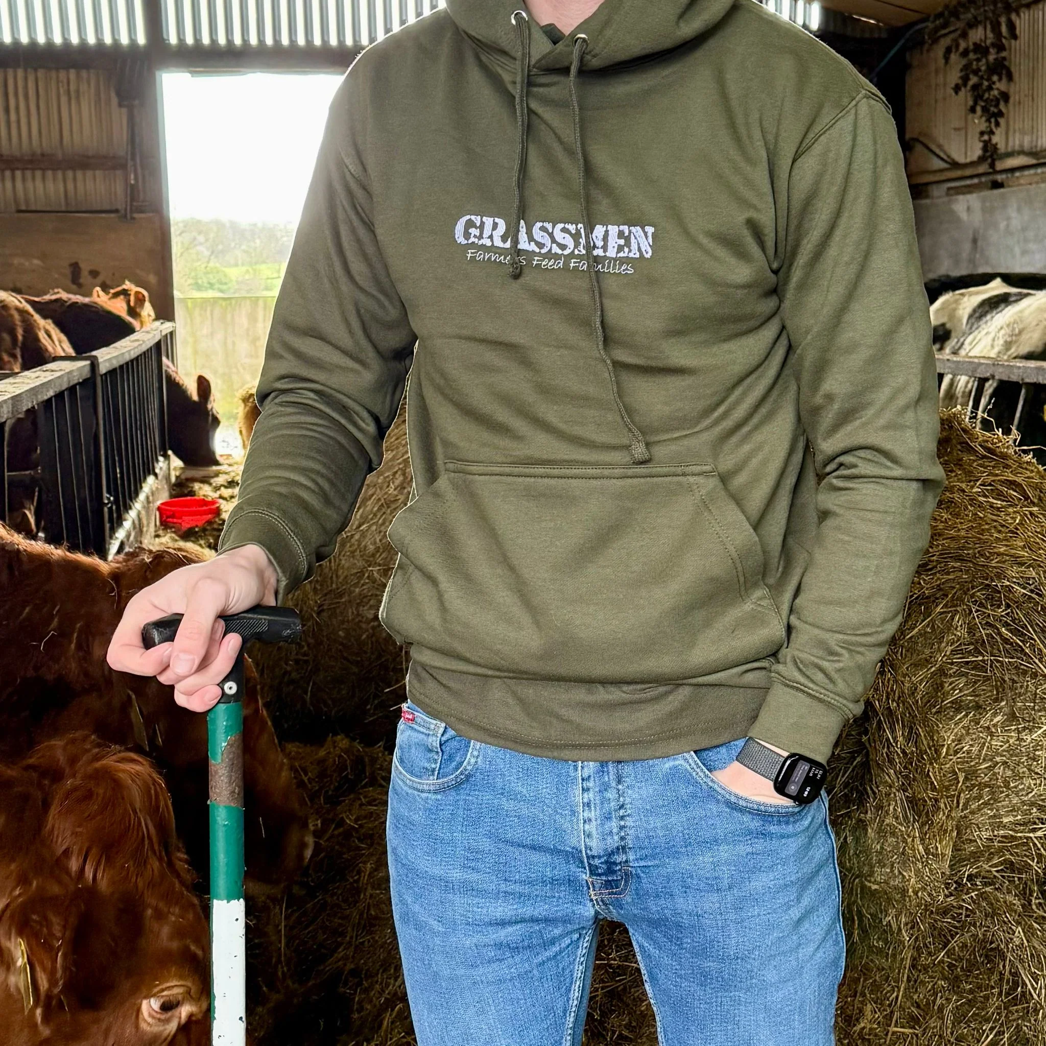 "Farmers Feed Families" Adults Khaki Green Hoodie - Image 7