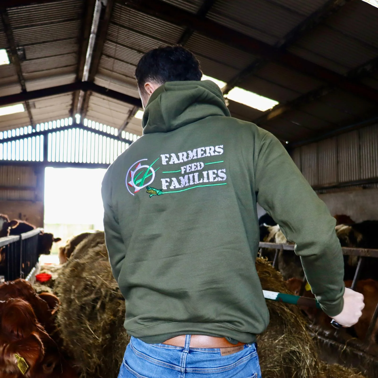 "Farmers Feed Families" Adults Khaki Green Hoodie - Image 9