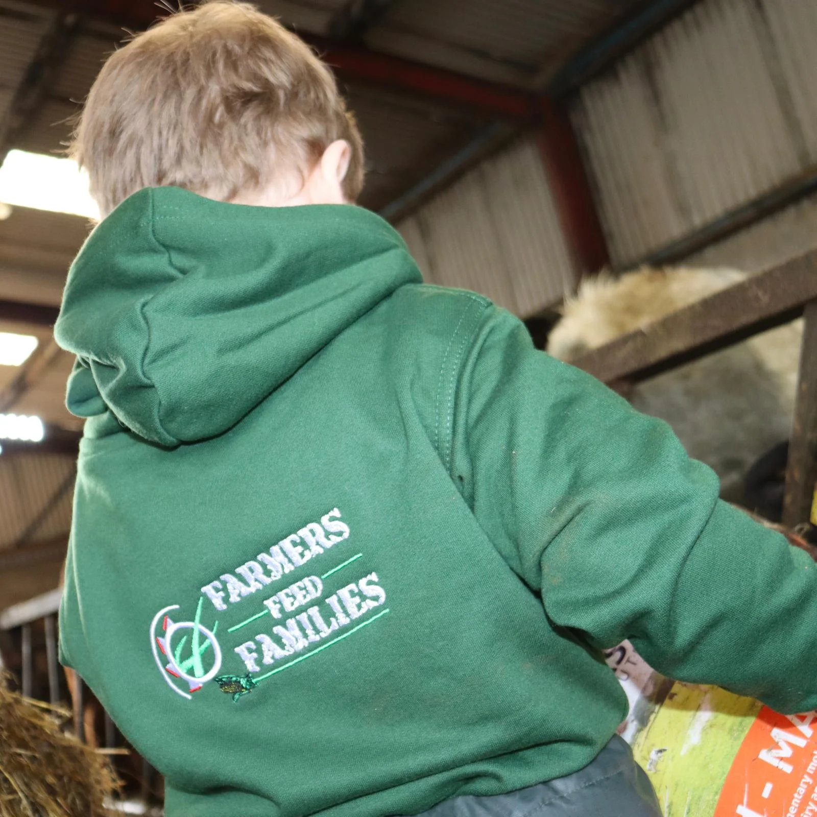"Farmers Feed Families" Kids Bottle Green Hoodie - Image 15