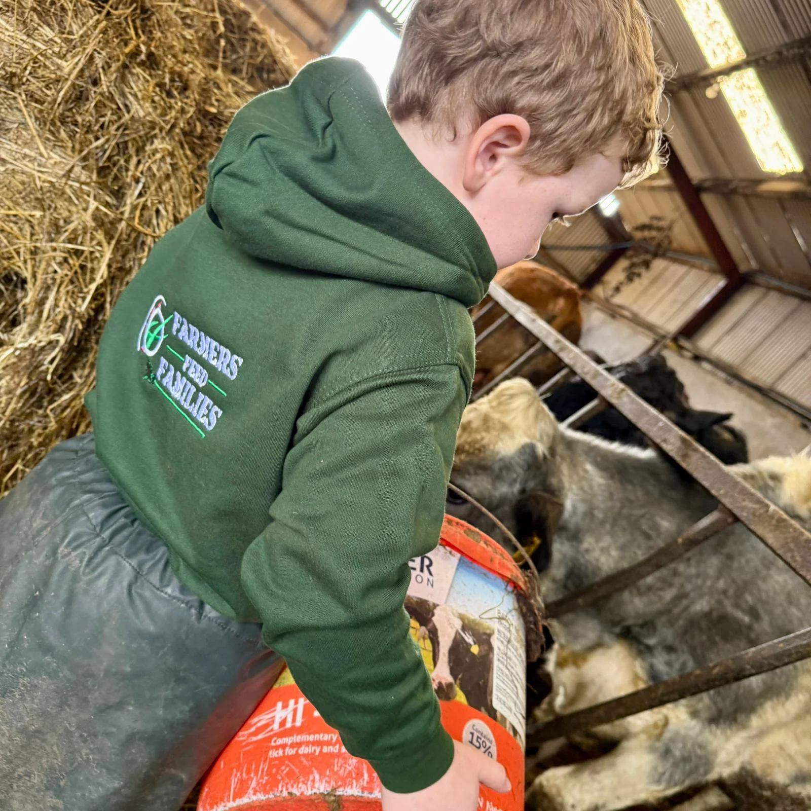 "Farmers Feed Families" Kids Bottle Green Hoodie - Image 25