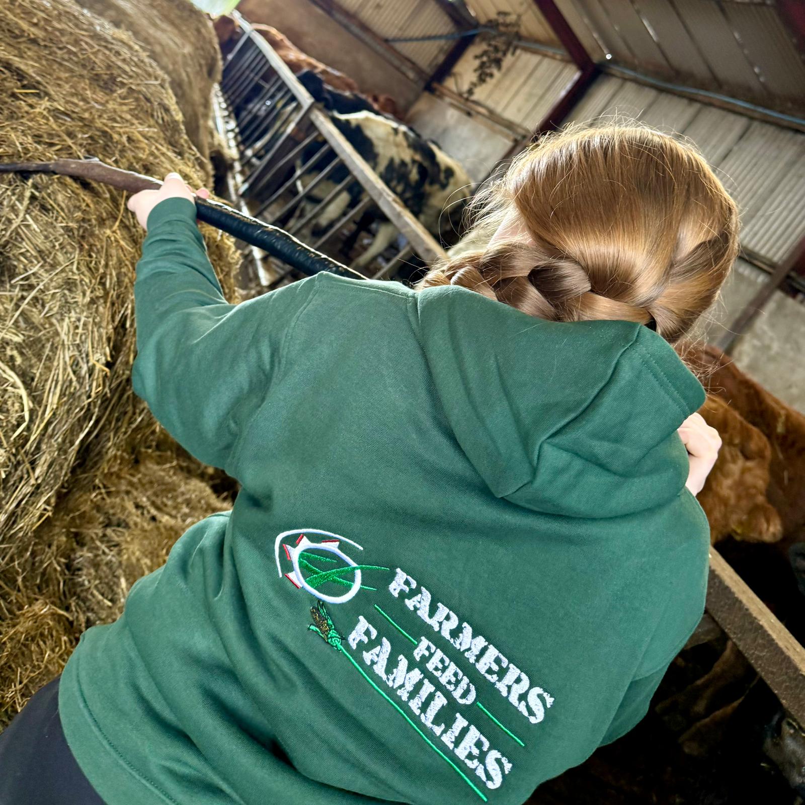 "Farmers Feed Families" Kids Bottle Green Hoodie - Image 30