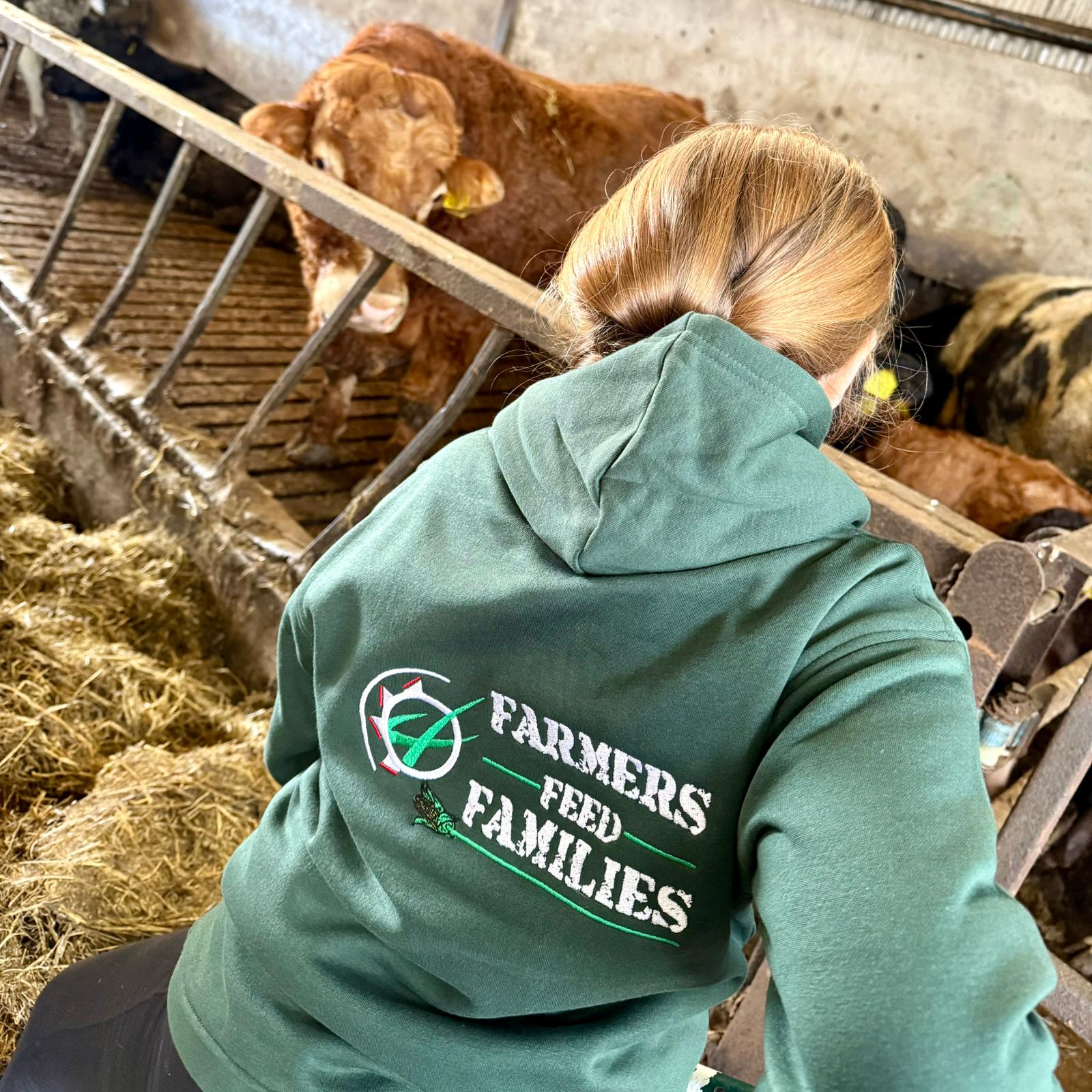 "Farmers Feed Families" Kids Bottle Green Hoodie - Image 31