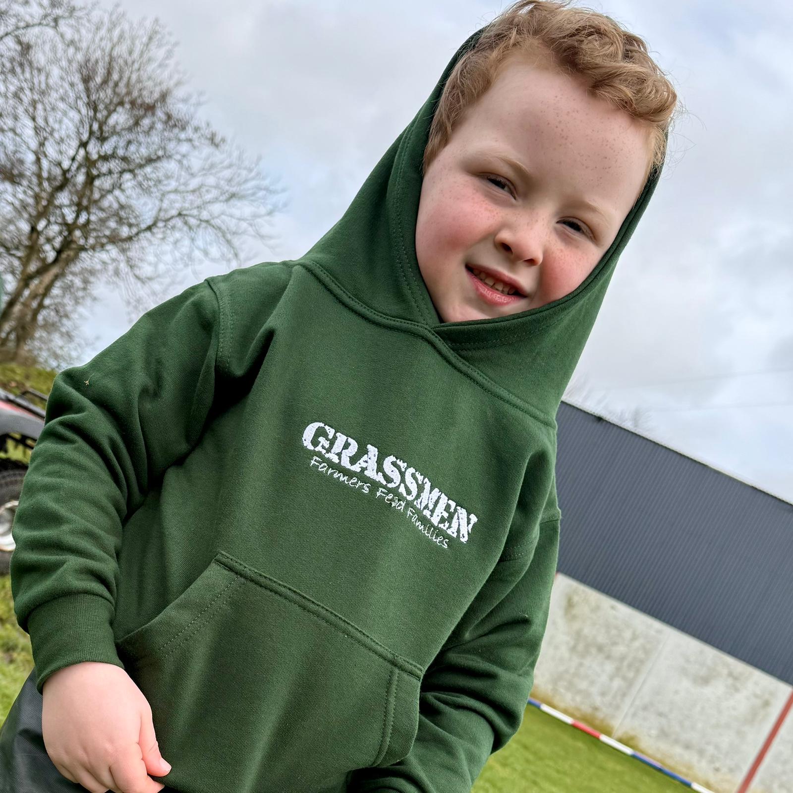 "Farmers Feed Families" Kids Bottle Green Hoodie - Image 4