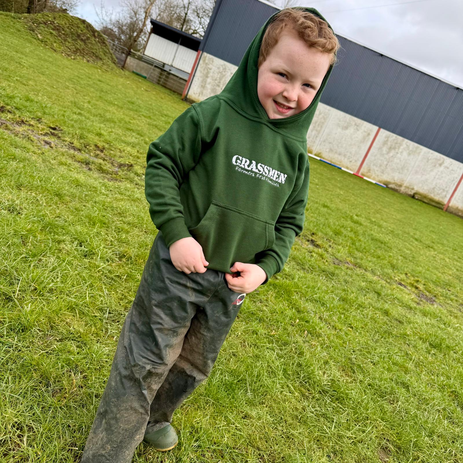 "Farmers Feed Families" Kids Bottle Green Hoodie - Image 5