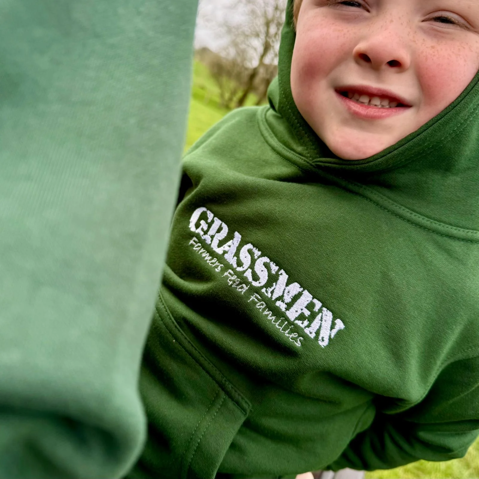 "Farmers Feed Families" Kids Bottle Green Hoodie - Image 7
