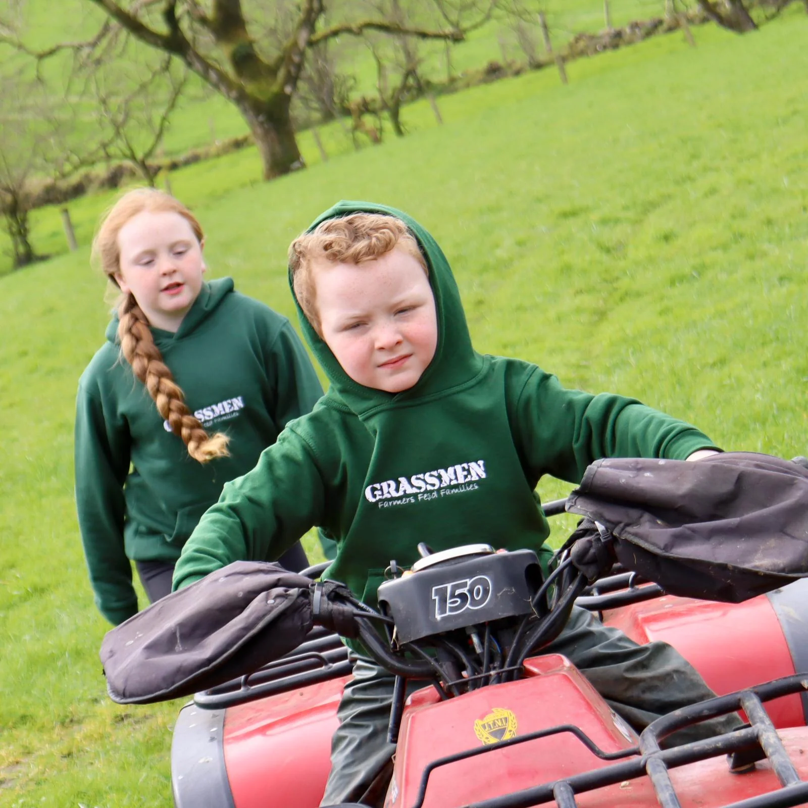 "Farmers Feed Families" Kids Bottle Green Hoodie - Image 8