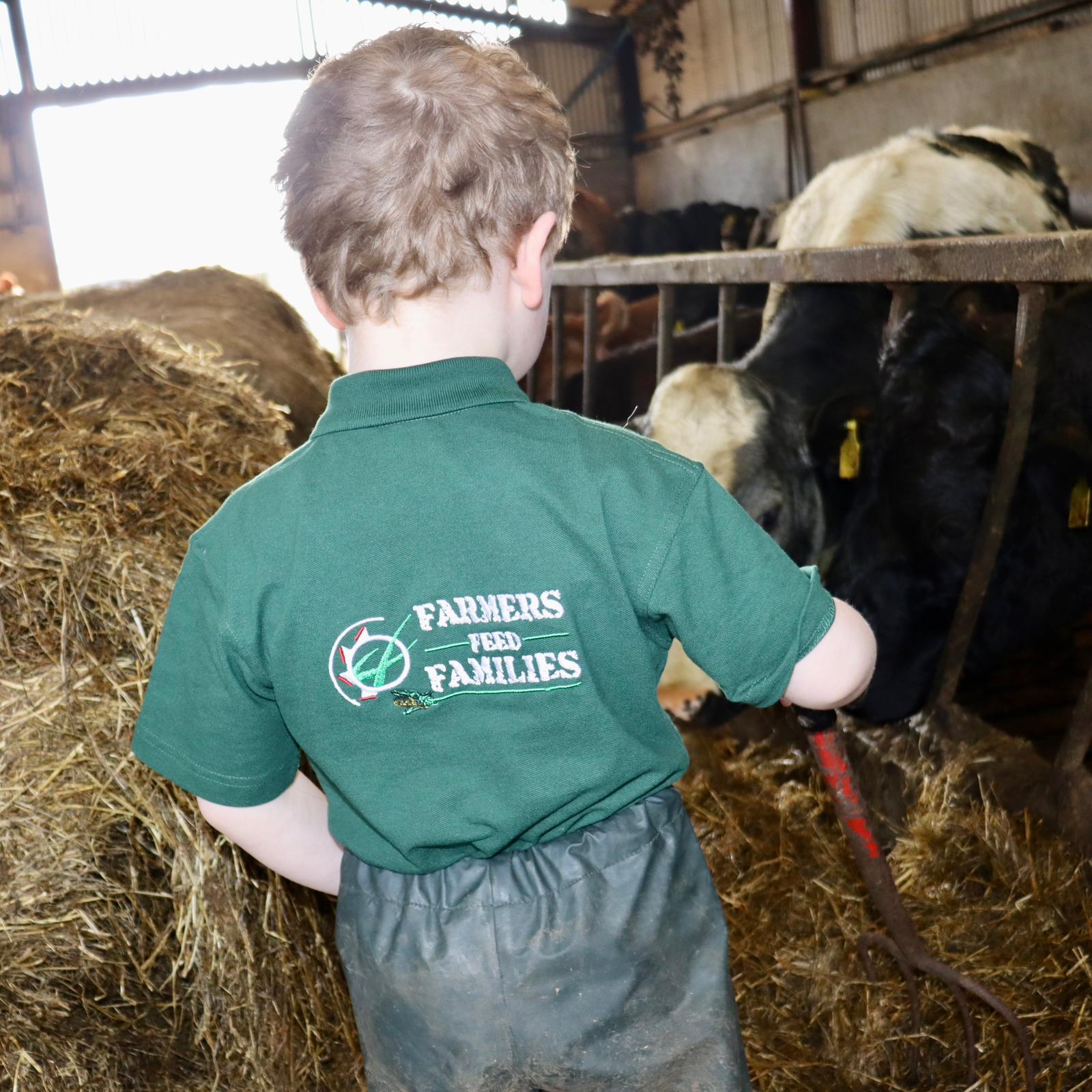 "Farmers Feed Families" Kids Bottle Green Polo Shirt - Image 7