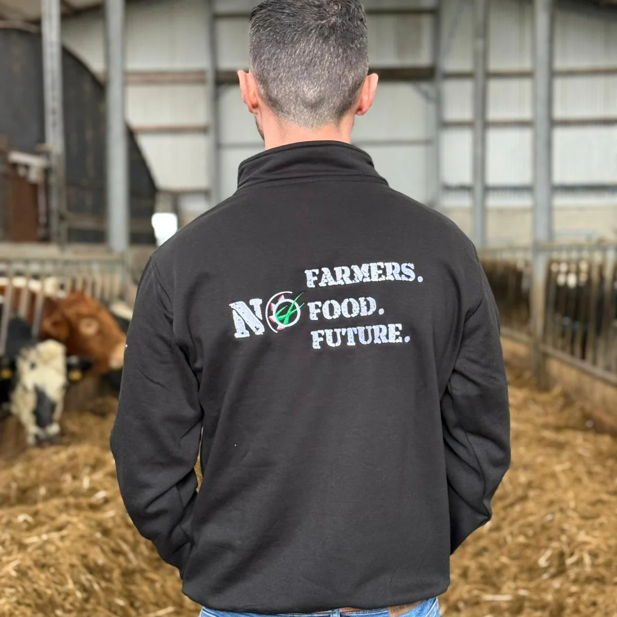 "No Farmers. No Food. No Future." Adults Black Pro 1/4 Zip Sweatshirt - Image 4