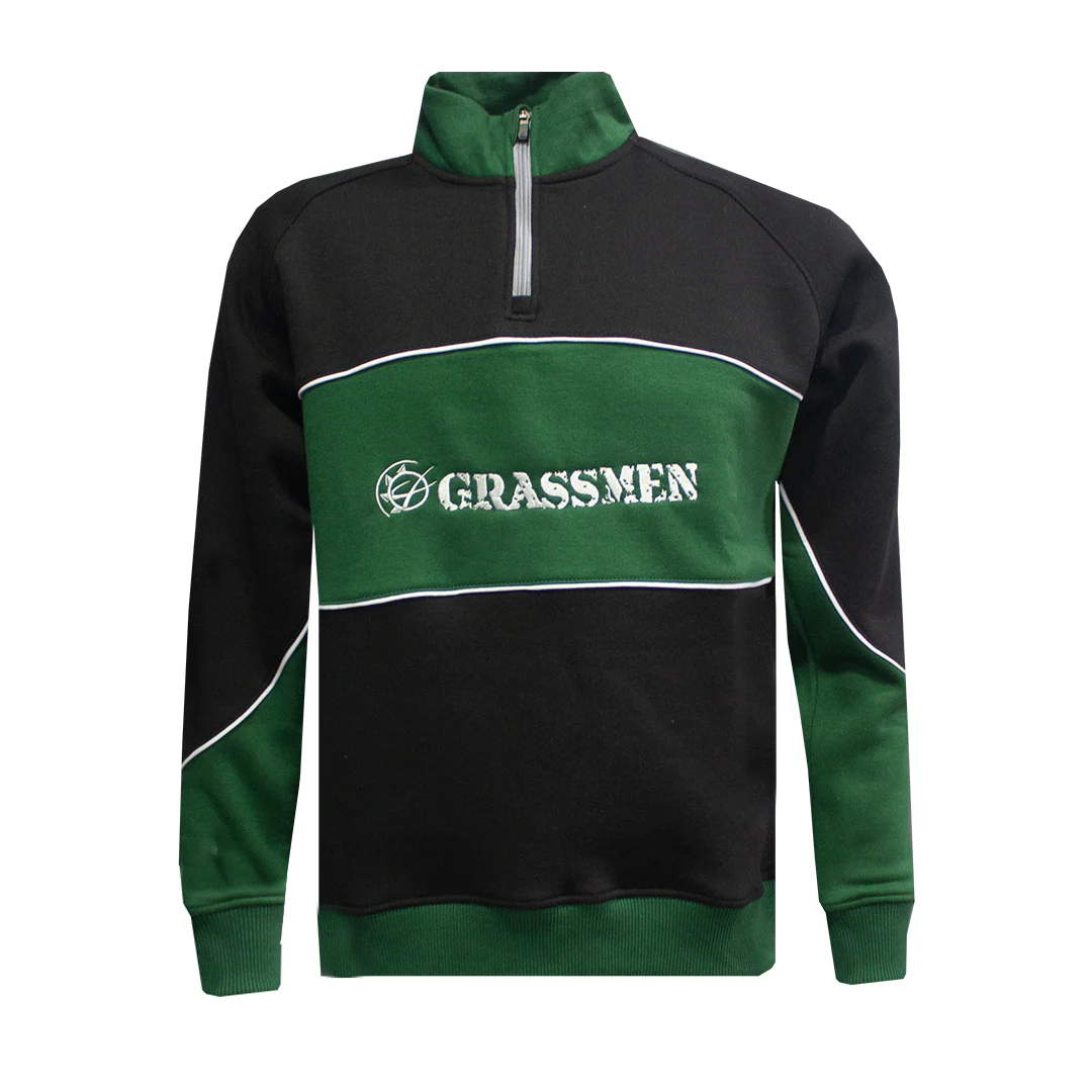 GRASSMEN Black, Green & White - Adults Unisex Cotton Quarter Zip