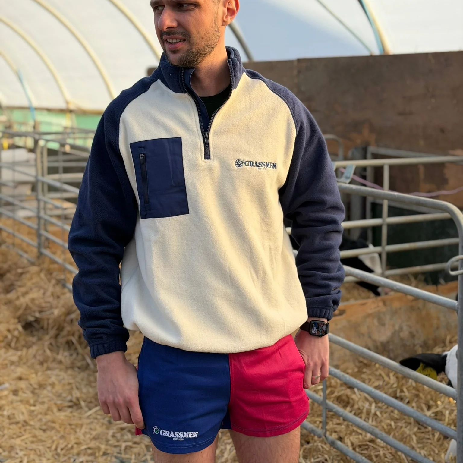 GRASSMEN Blue & Pink - Adults Unisex Harlequin Two Toned Shorts - Image 2