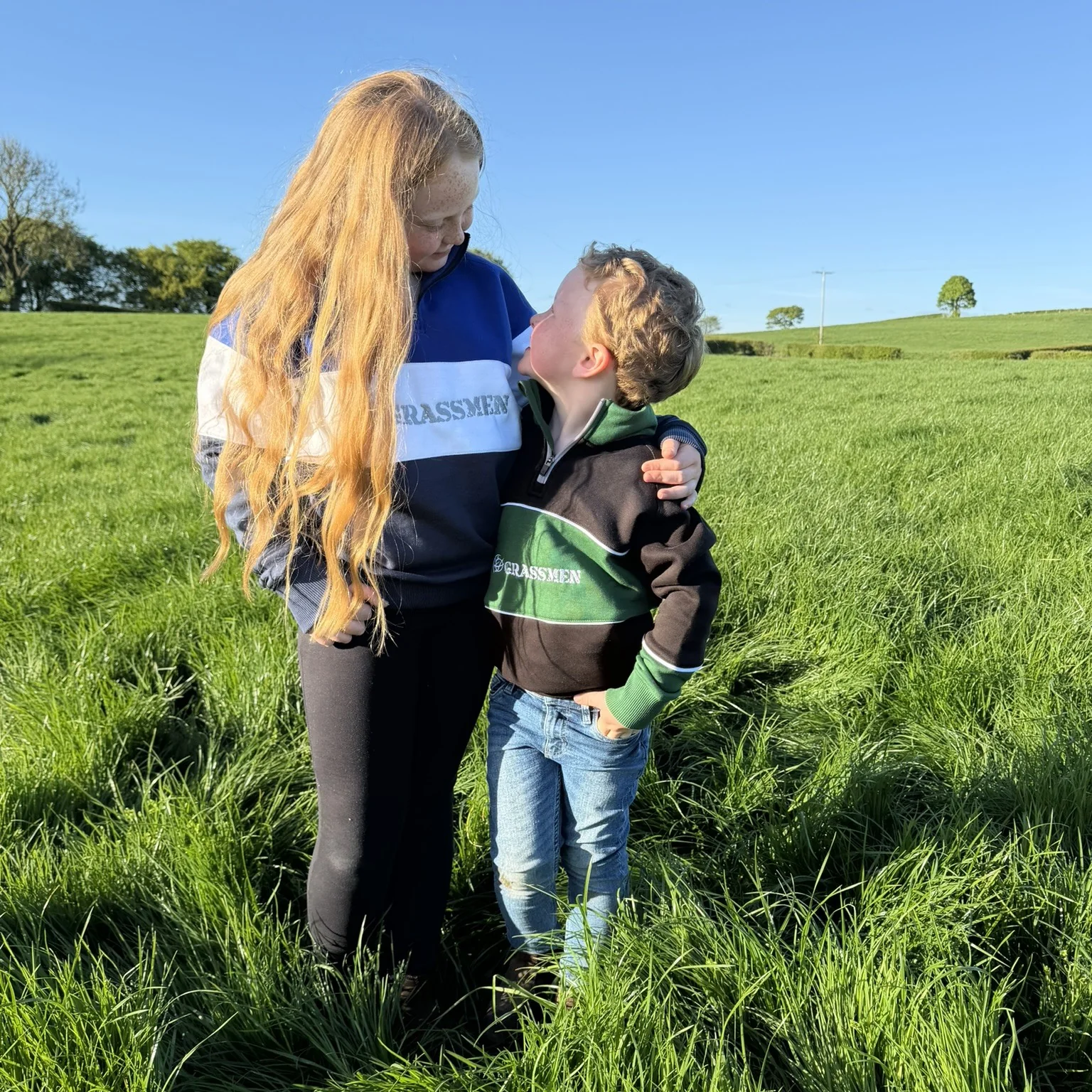 GRASSMEN Blue, White & Navy - Kids Unisex Cotton Quarter Zip - Image 5