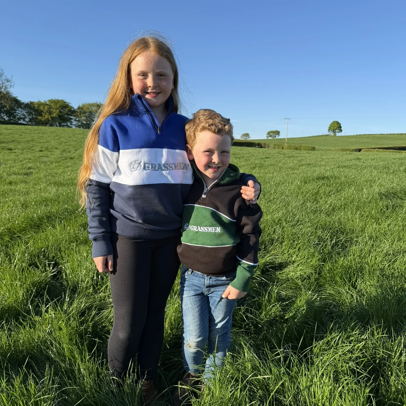 GRASSMEN Blue, White & Navy - Kids Unisex Cotton Quarter Zip - Image 6