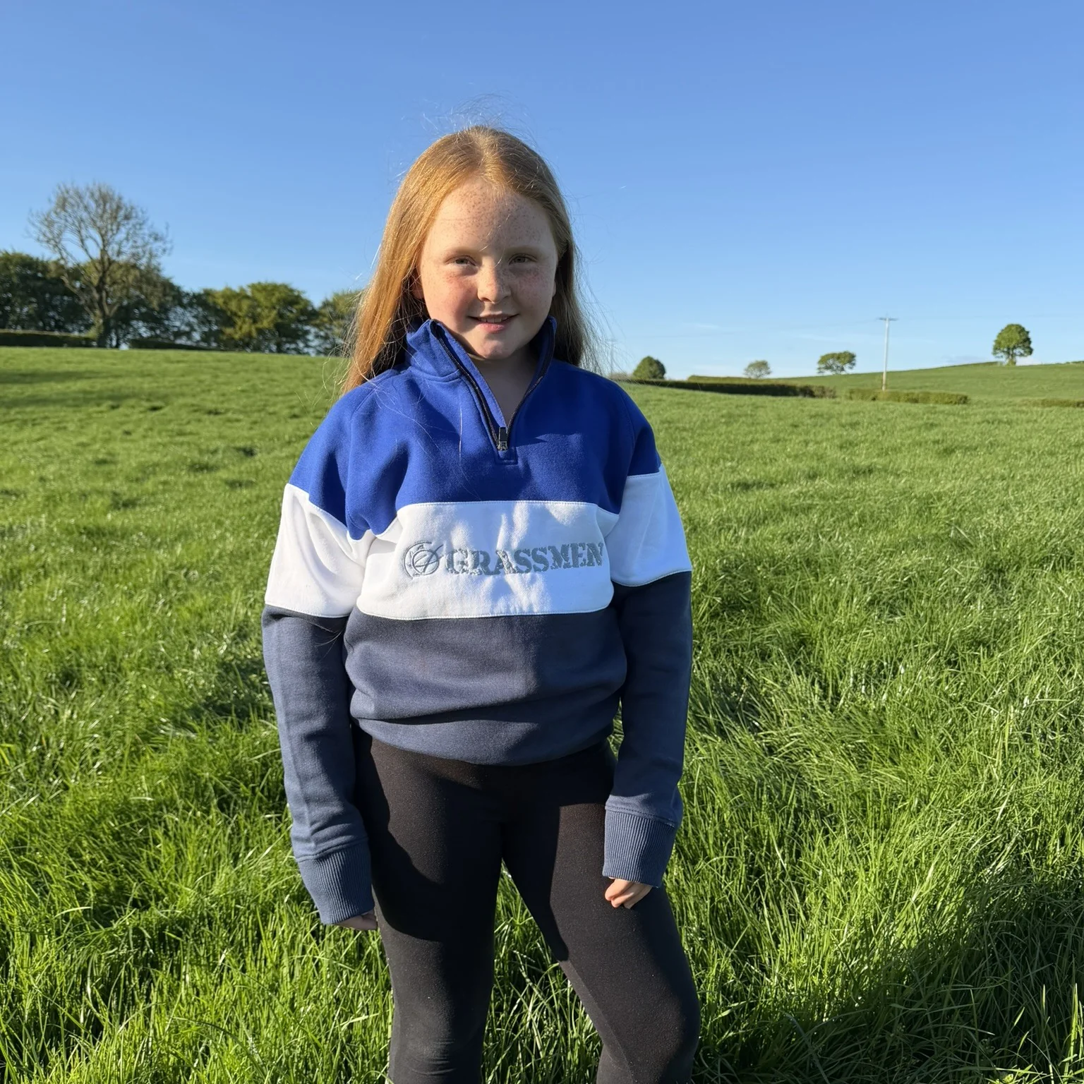 GRASSMEN Blue, White & Navy - Kids Unisex Cotton Quarter Zip - Image 7