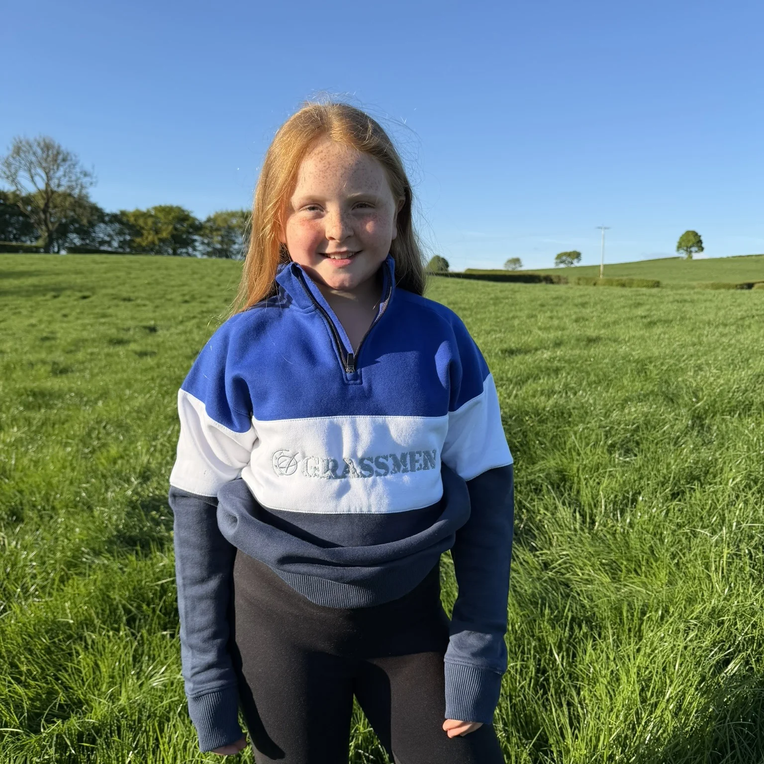 GRASSMEN Blue, White & Navy - Kids Unisex Cotton Quarter Zip - Image 9