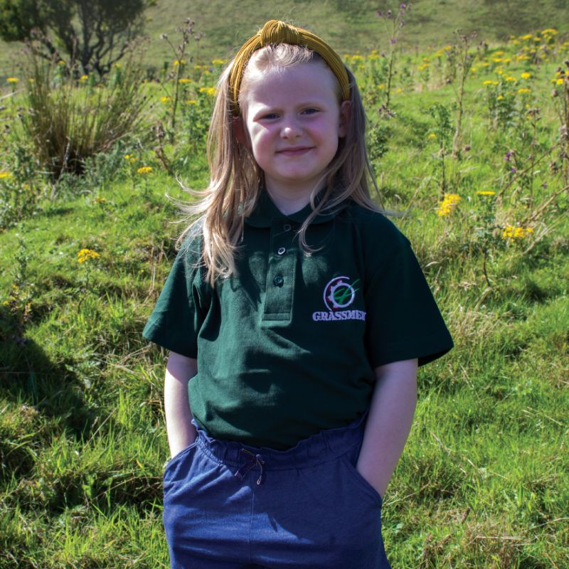 "GRASSMEN" Kids Bottle Green  Polo Shirt - Image 3