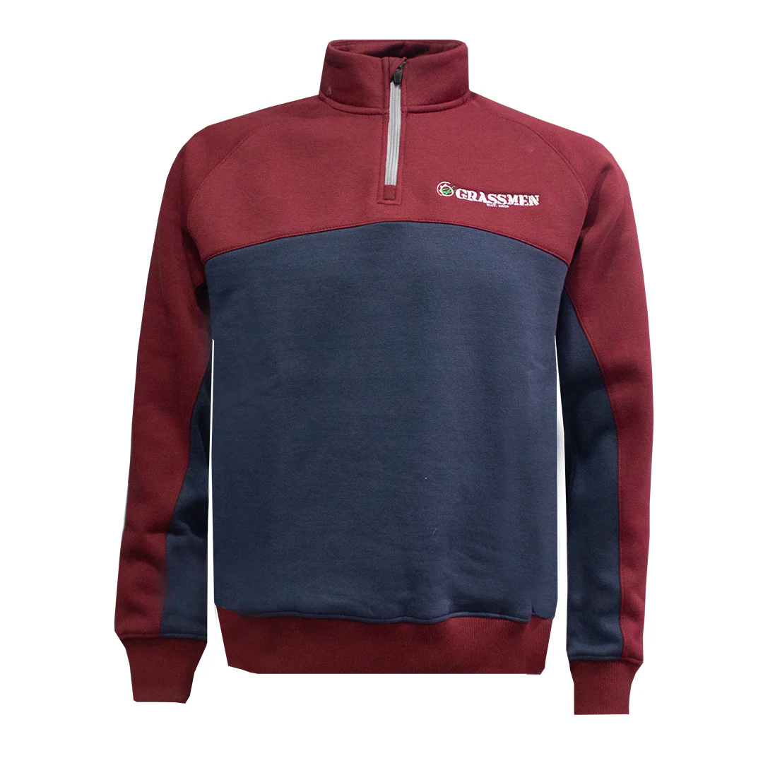 GRASSMEN Burgundy, Navy & White - Adults Unisex Cotton Quarter Zip