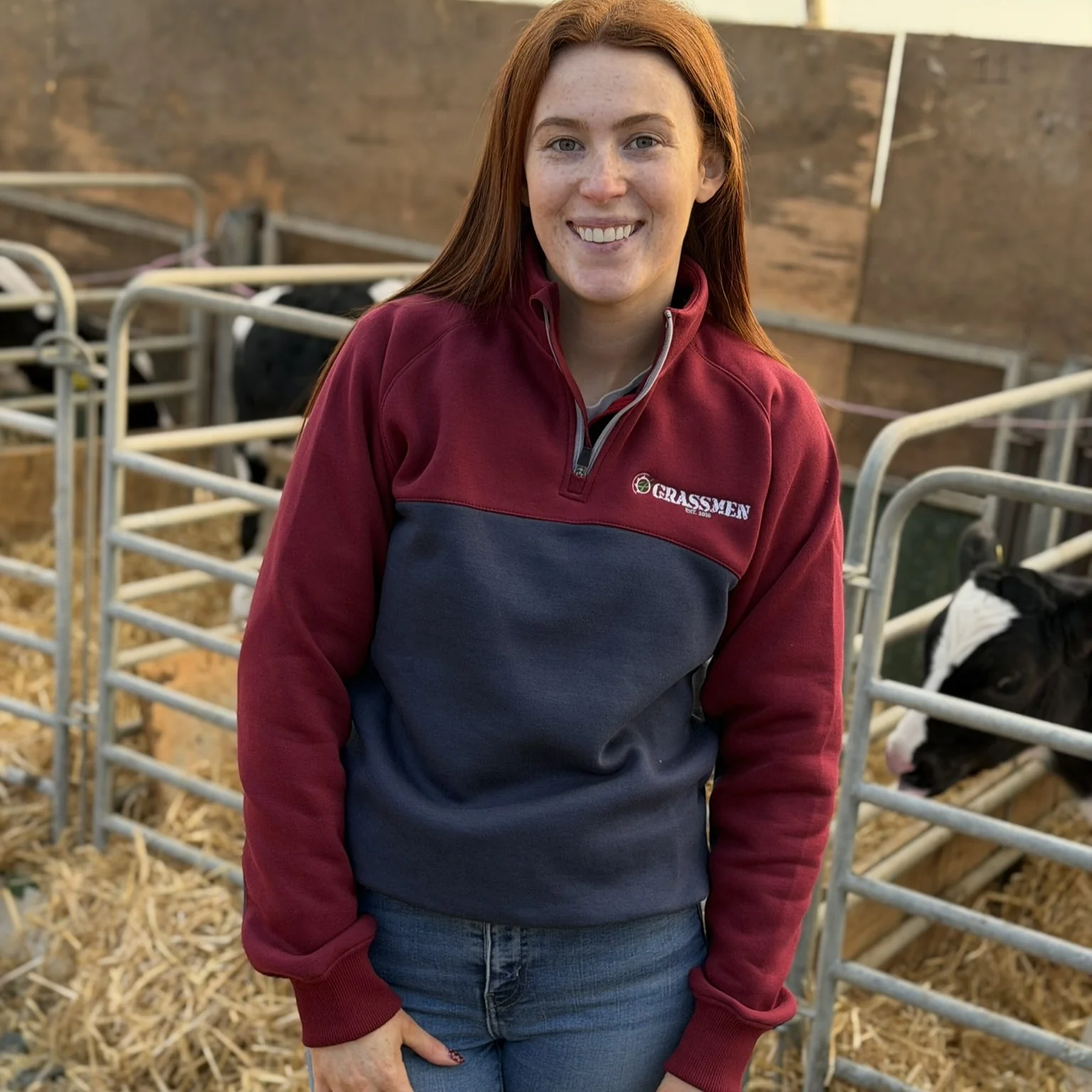 GRASSMEN Burgundy, Navy & White - Adults Unisex Cotton Quarter Zip - Image 3