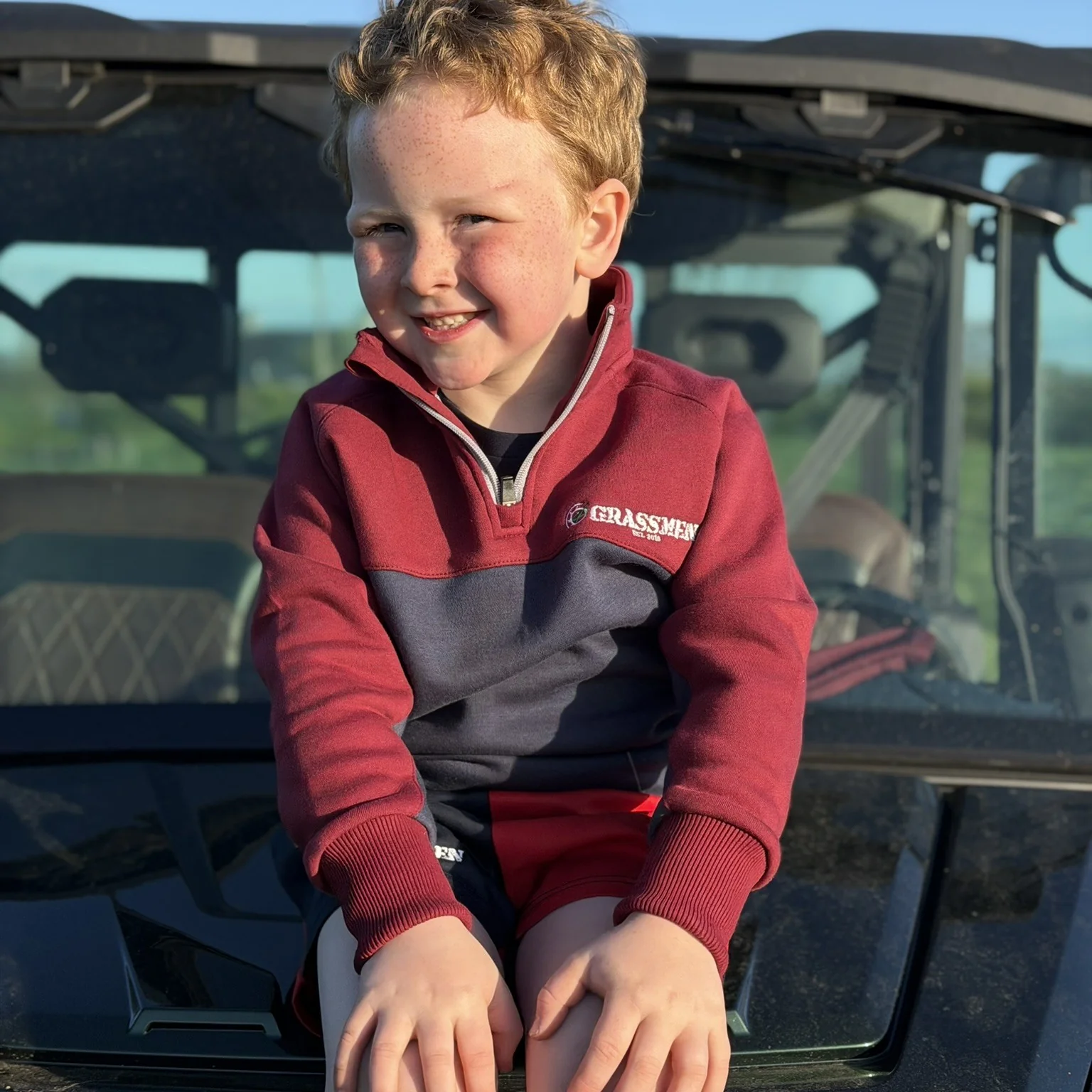 GRASSMEN Burgundy, Navy & White  - Kids Unisex Cotton Quarter Zip - Image 3