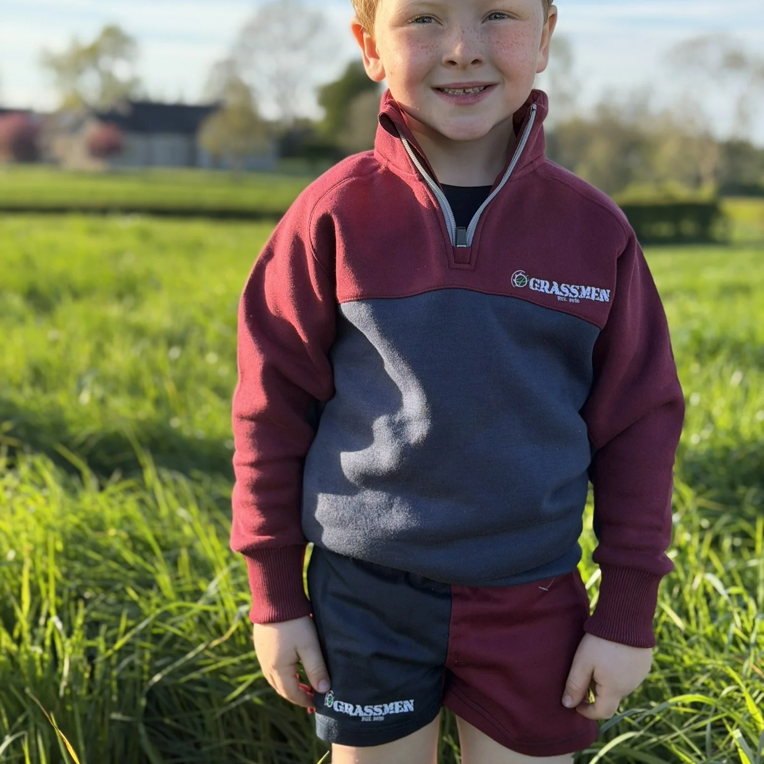 GRASSMEN Burgundy, Navy & White  - Kids Unisex Cotton Quarter Zip - Image 5