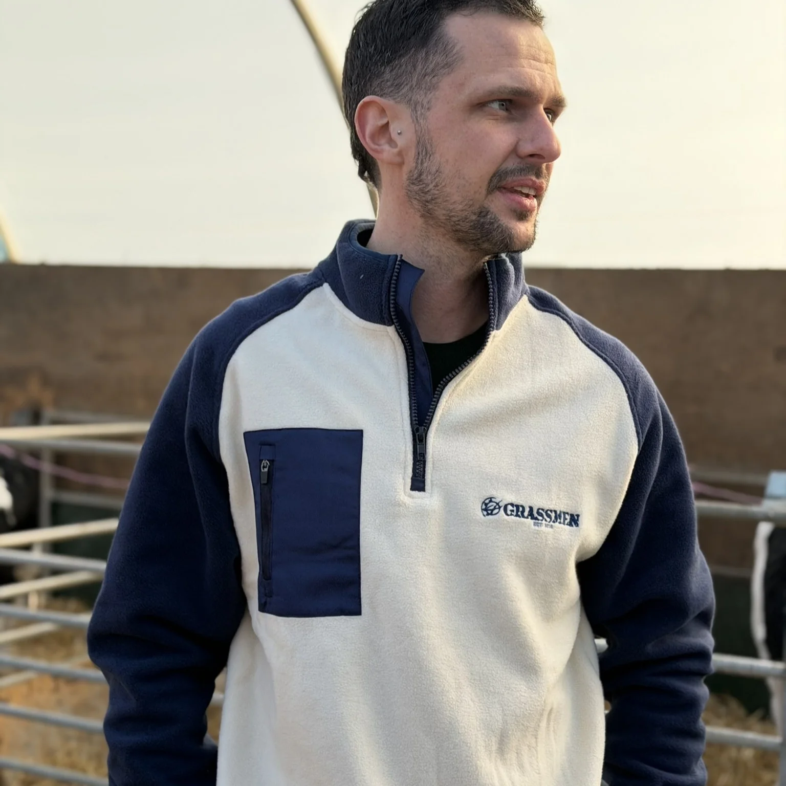 GRASSMEN Cream/Navy Adults Sherpa Quarter Zip Fleece (OVERSIZED FITMENT) - Image 3