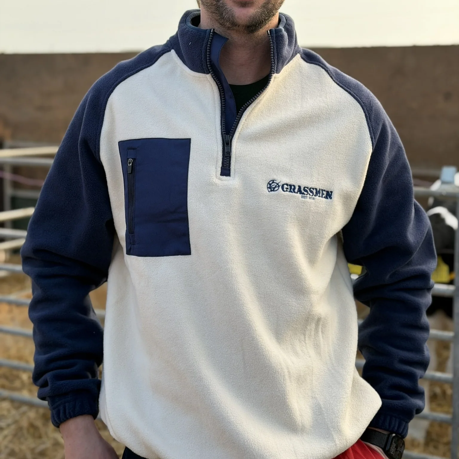 GRASSMEN Cream/Navy Adults Sherpa Quarter Zip Fleece (OVERSIZED FITMENT) - Image 4