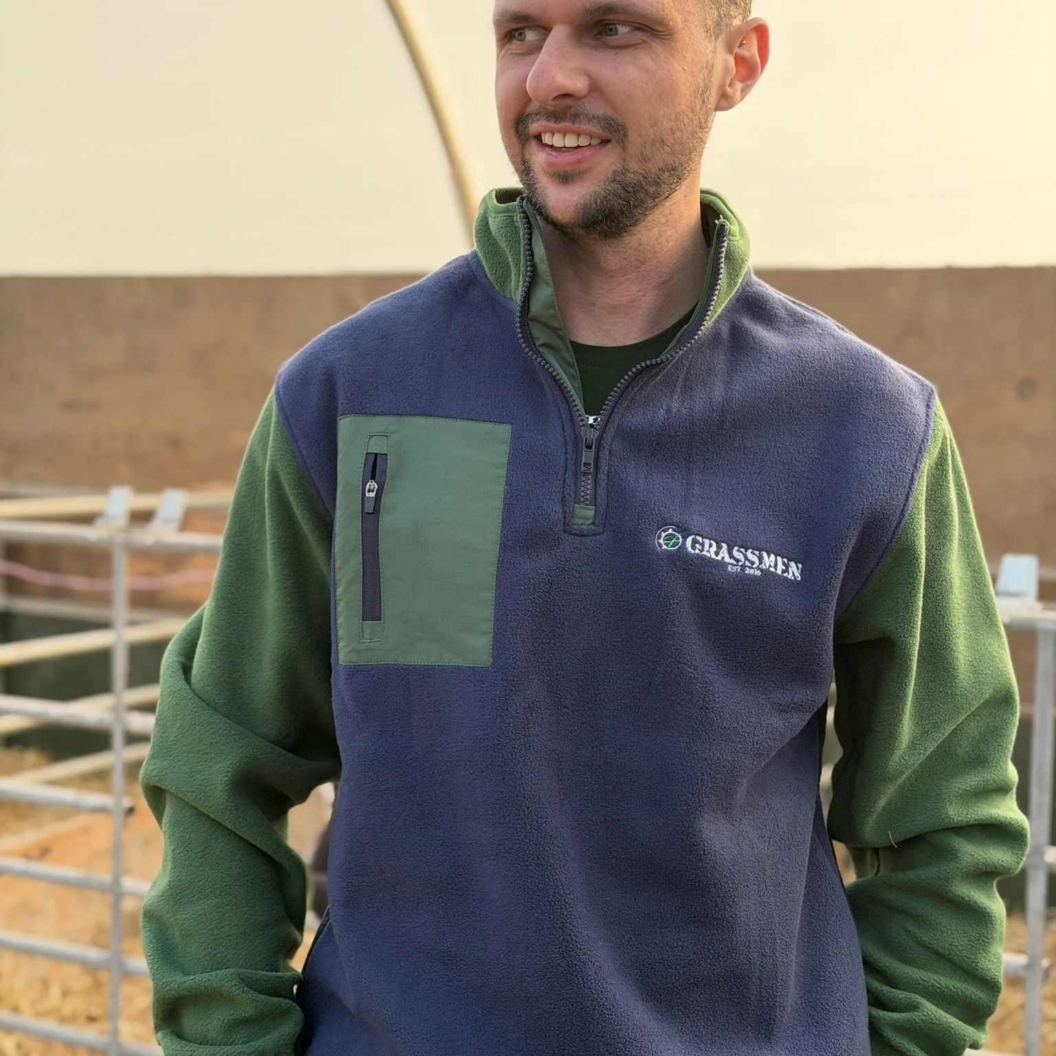 GRASSMEN Green/Navy Adults Sherpa Quarter Zip Fleece (OVERSIZED FITMENT) - Image 3