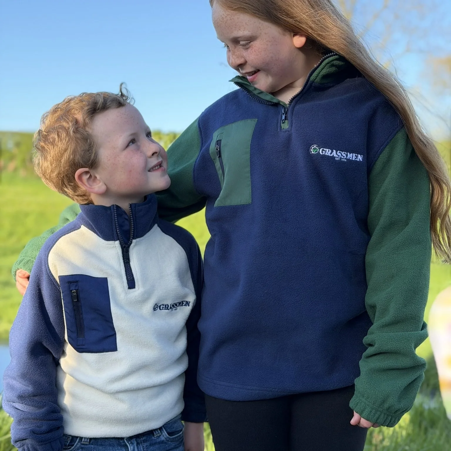 GRASSMEN Green/Navy Kids Sherpa Quarter Zip Fleece - Image 3