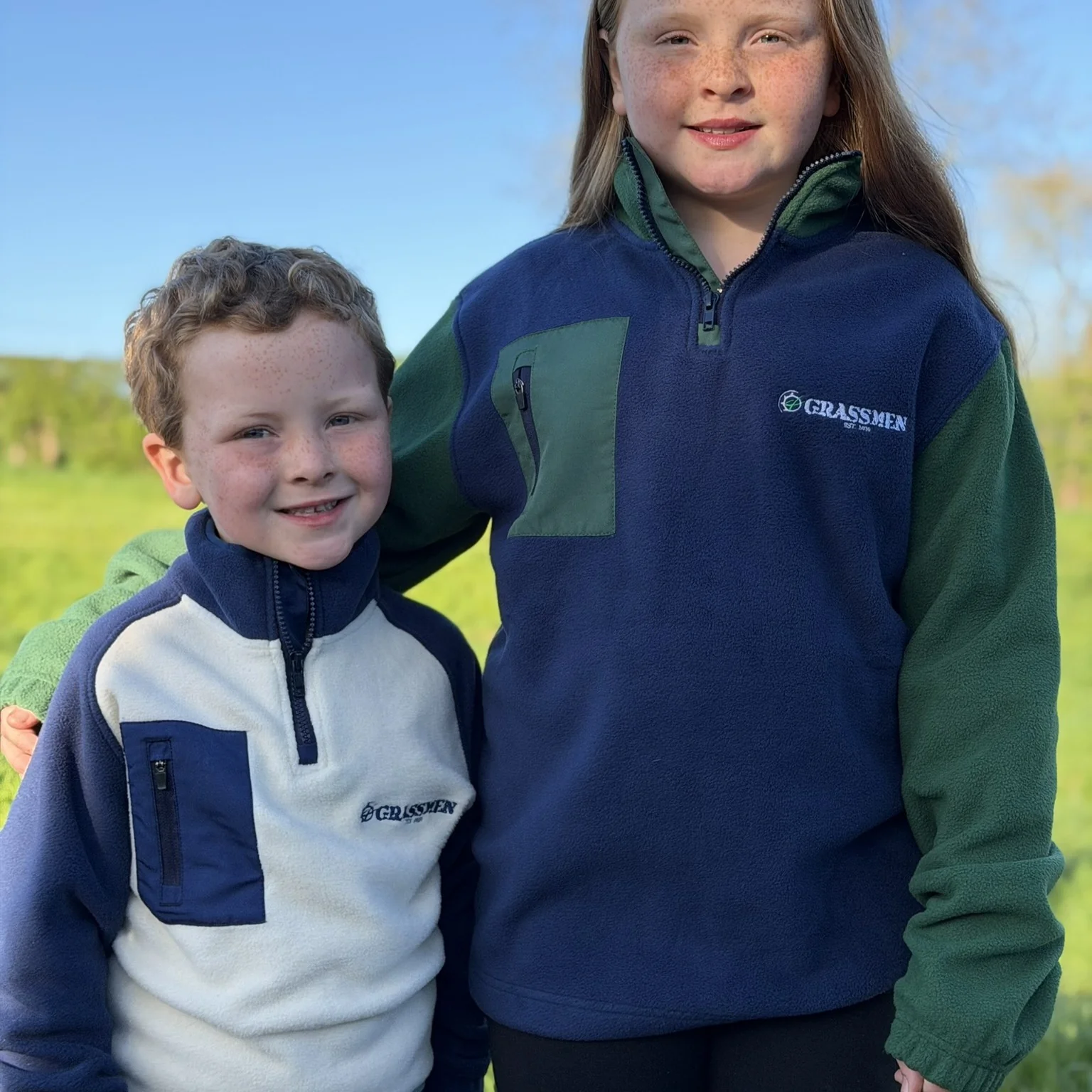 GRASSMEN Green/Navy Kids Sherpa Quarter Zip Fleece - Image 5