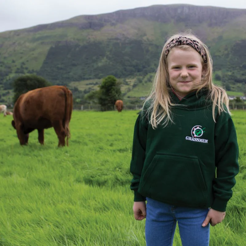 "GRASSMEN" Kids Bottle Green Hoodie - Image 3