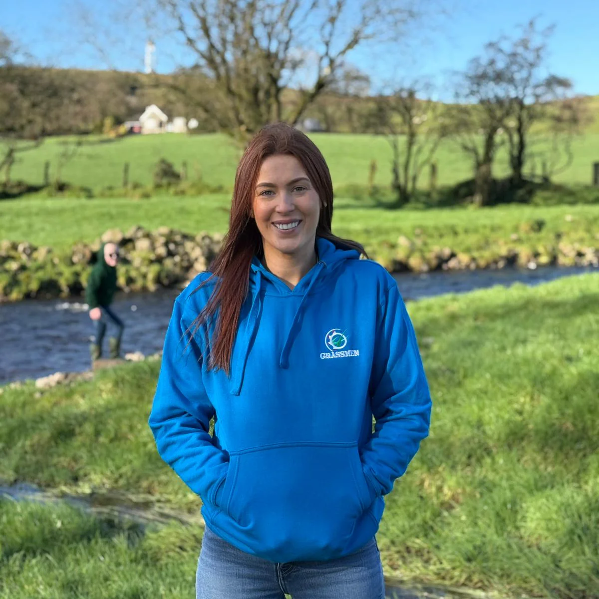 "GRASSMEN" Unisex Adults Electric Blue Hoodie - Image 4