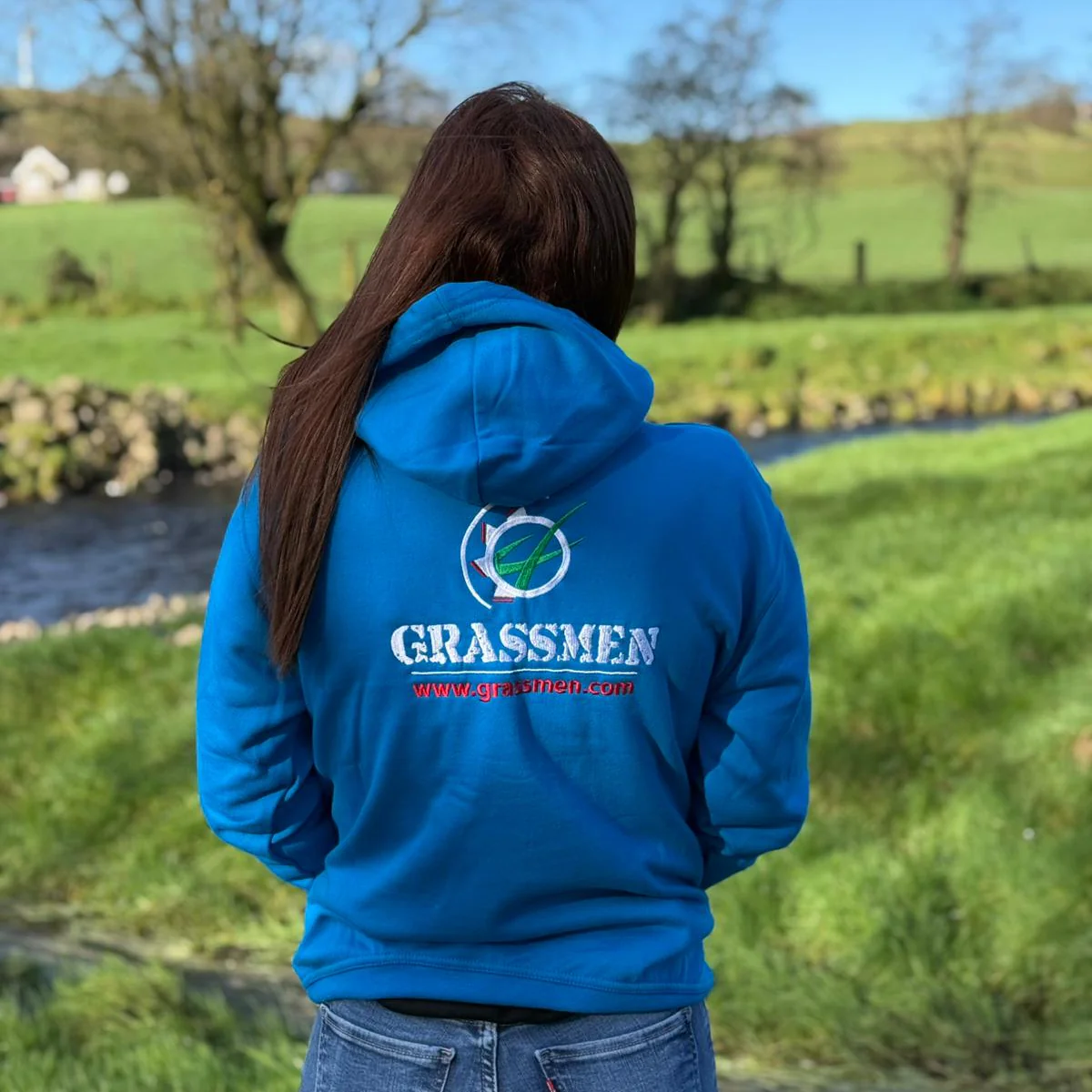 "GRASSMEN" Unisex Adults Electric Blue Hoodie - Image 5