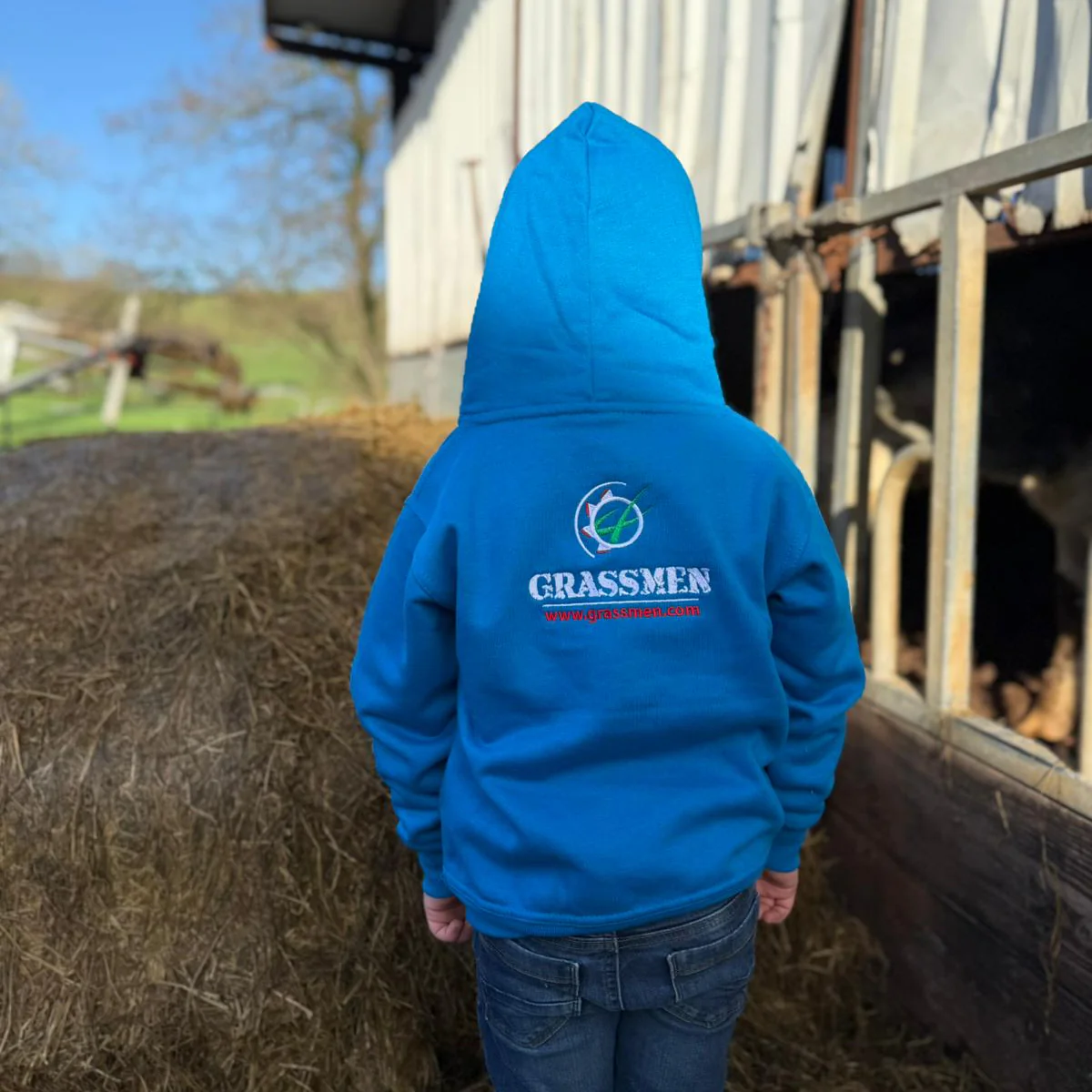 "GRASSMEN" Kids Electric Blue Hoodie - Image 6
