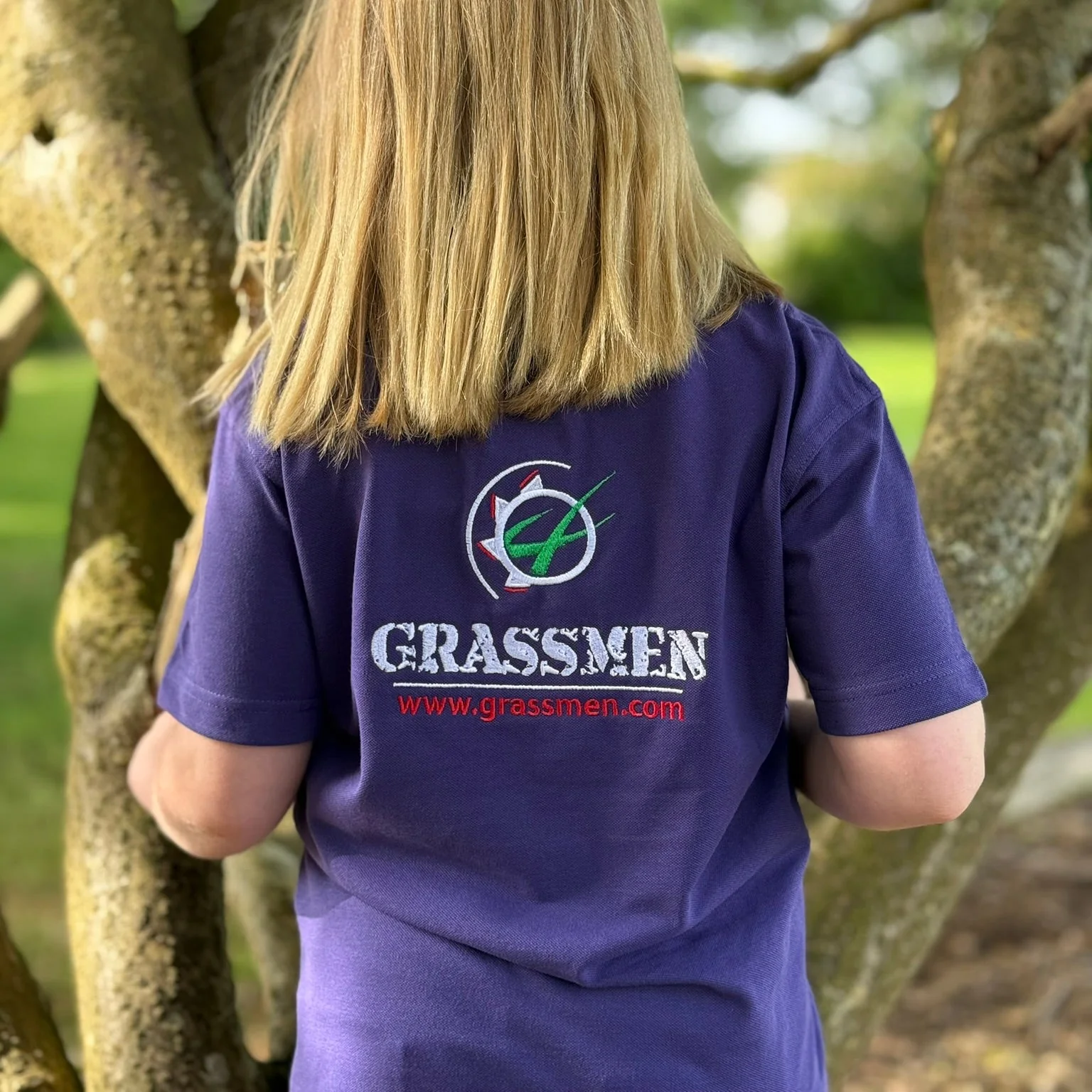 "GRASSMEN" Kids Purple Polo Shirt - Image 6