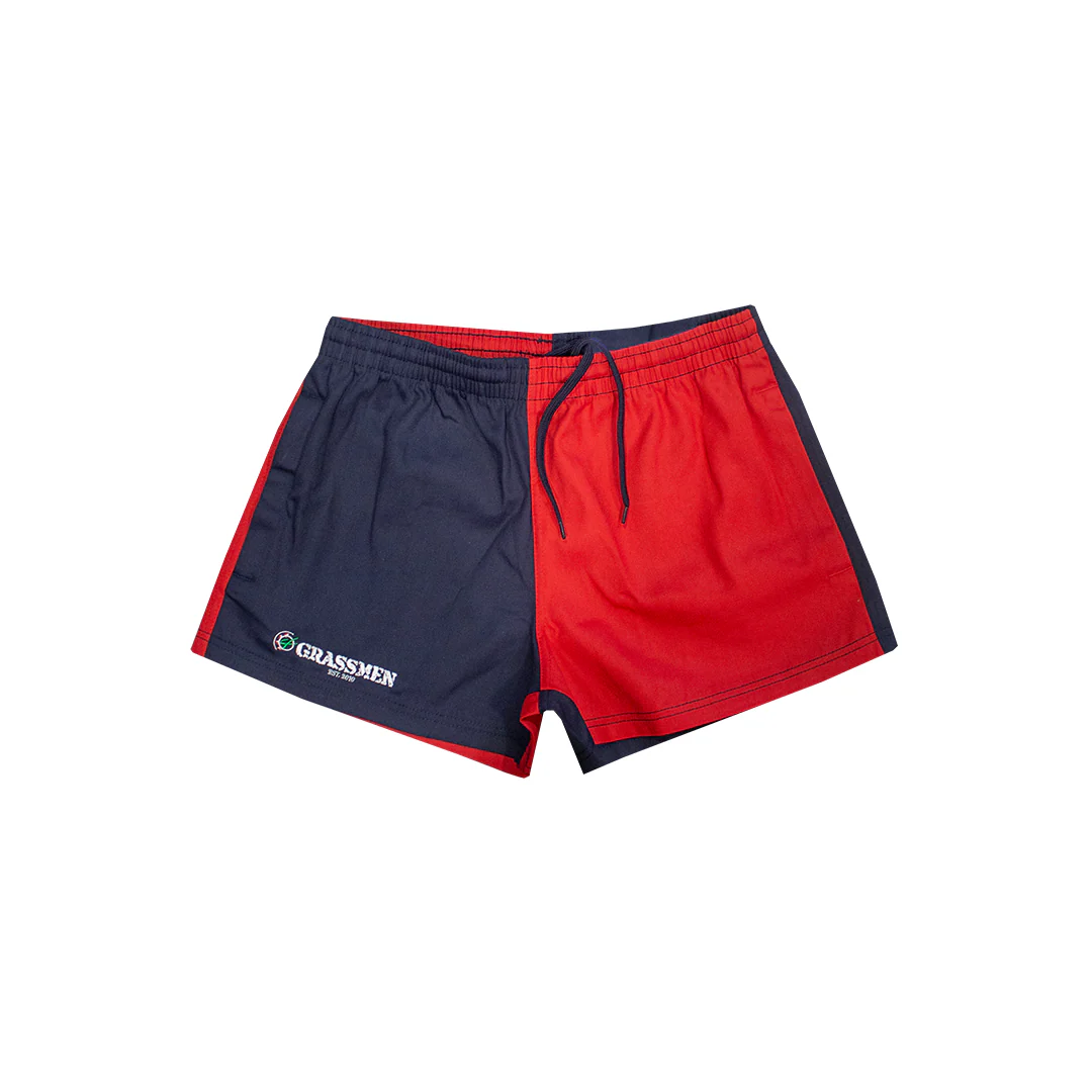 GRASSMEN Red & Navy - Adults Unisex Harlequin Two Toned Shorts