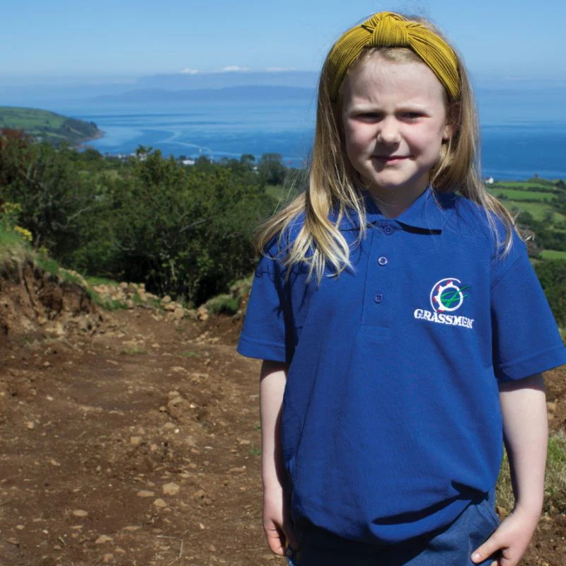 "GRASSMEN" Kids Royal Blue Polo Shirt - Image 3