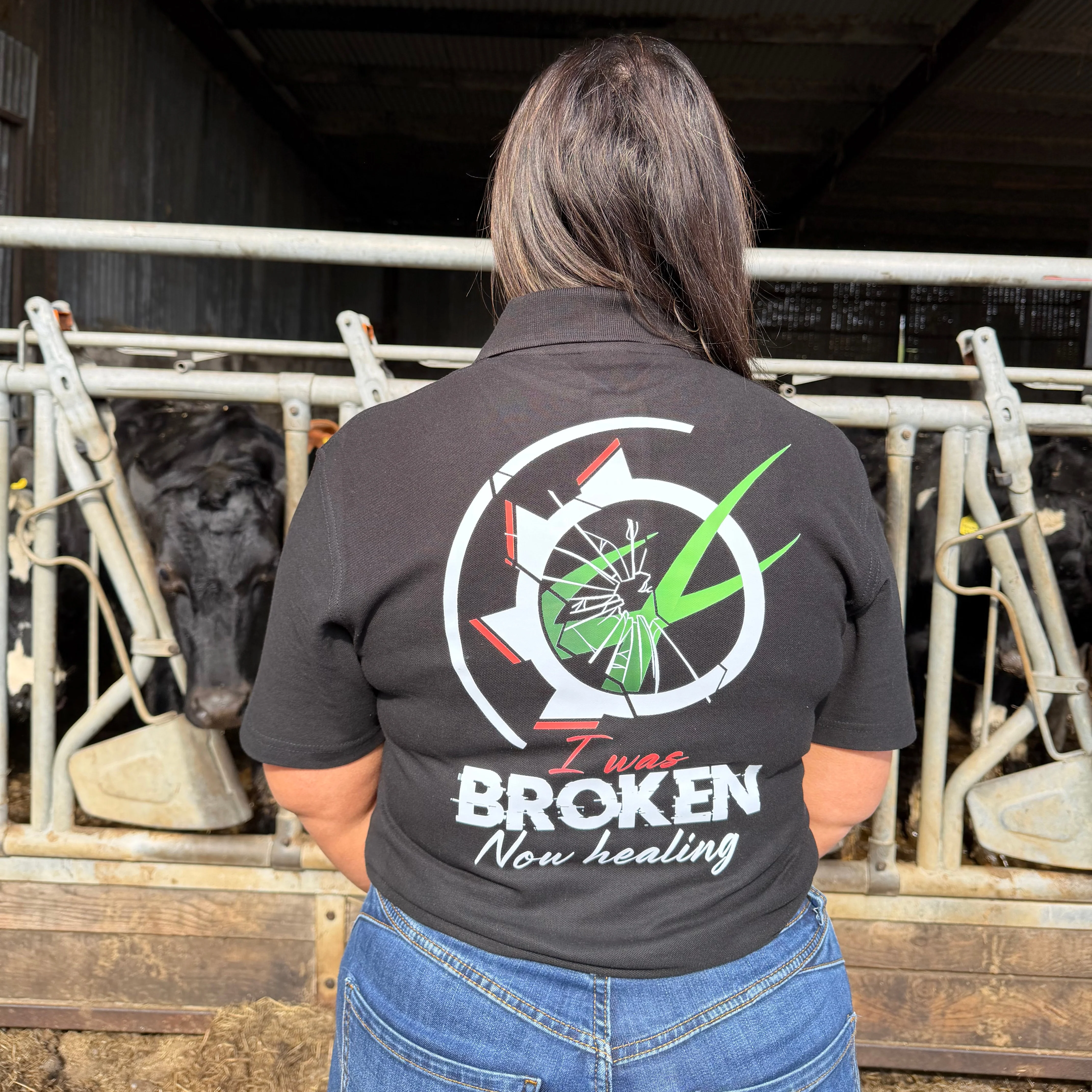 "I was BROKEN now healing" Unisex Adults Black Polo Shirt - Image 3