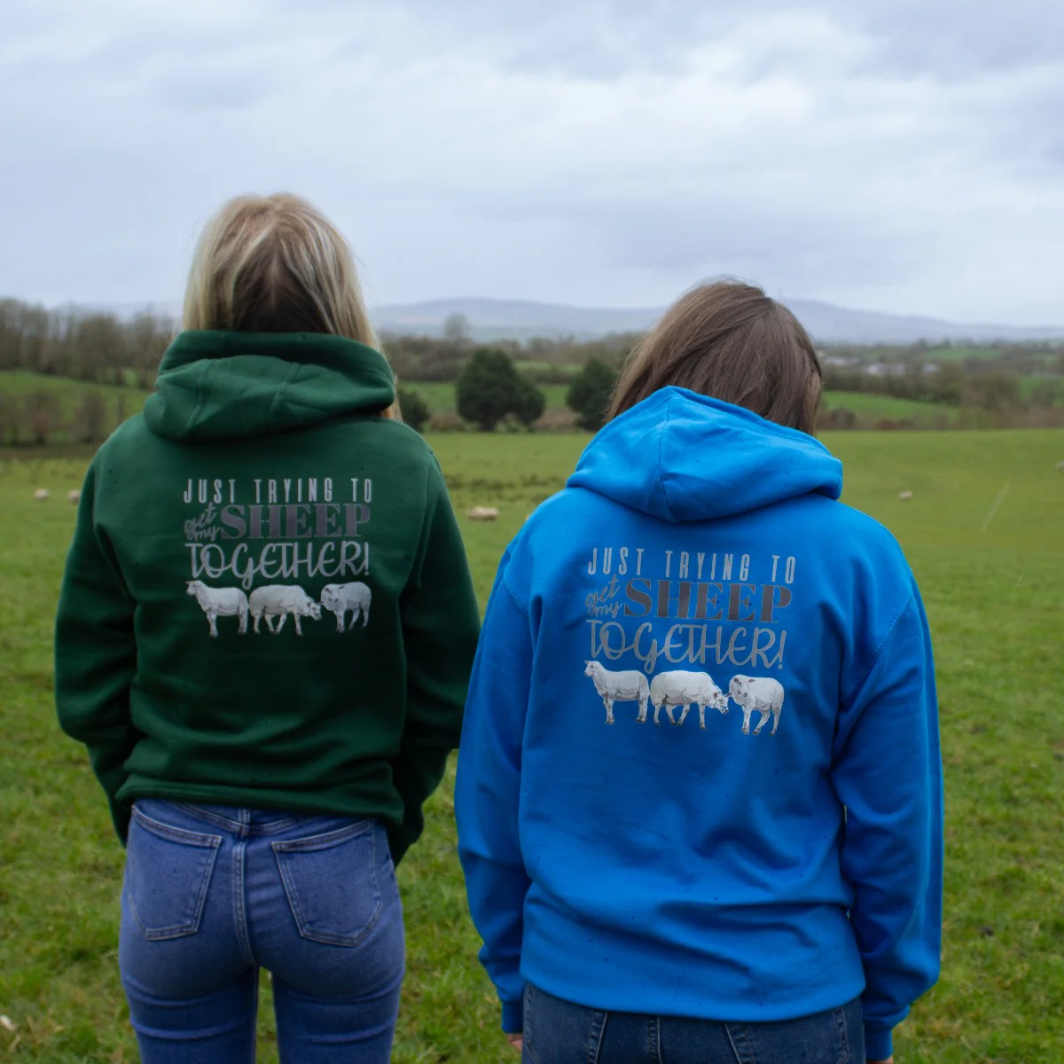 "Just trying to get my sheep together" Bottle Green Hoodie Unisex Adults Hoodie - Image 4