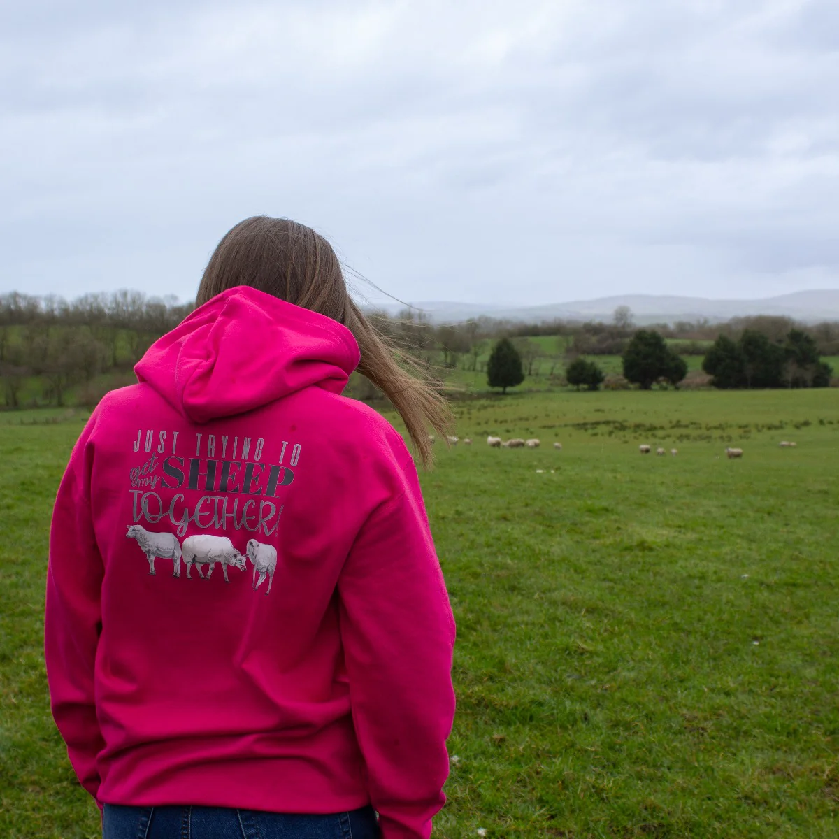 "Just trying to get my sheep together" Pink Hoodie Unisex Adults Hoodie - Image 3