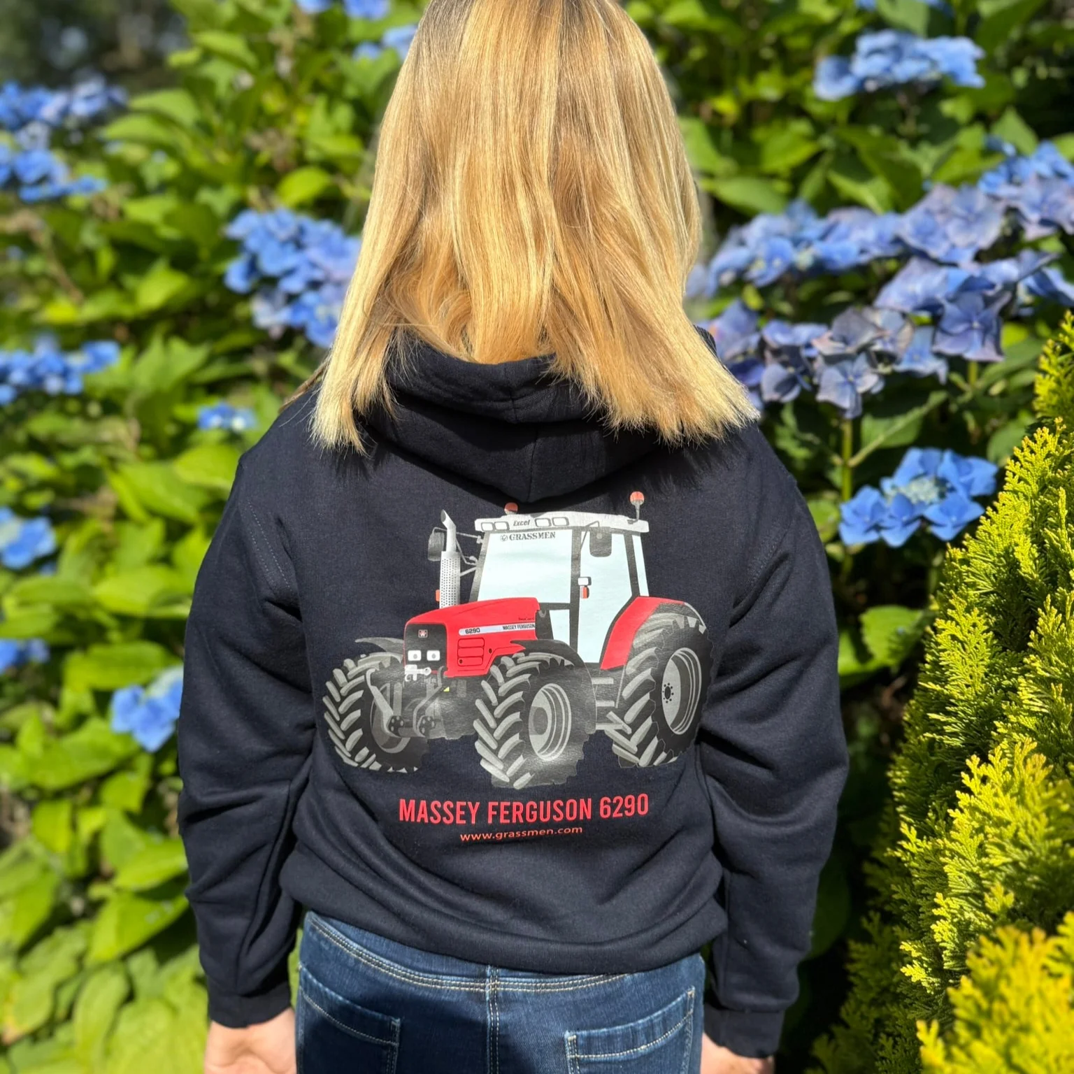 "Massey Ferguson 6290" Kids Navy Hoodie - DTF Print - Image 4