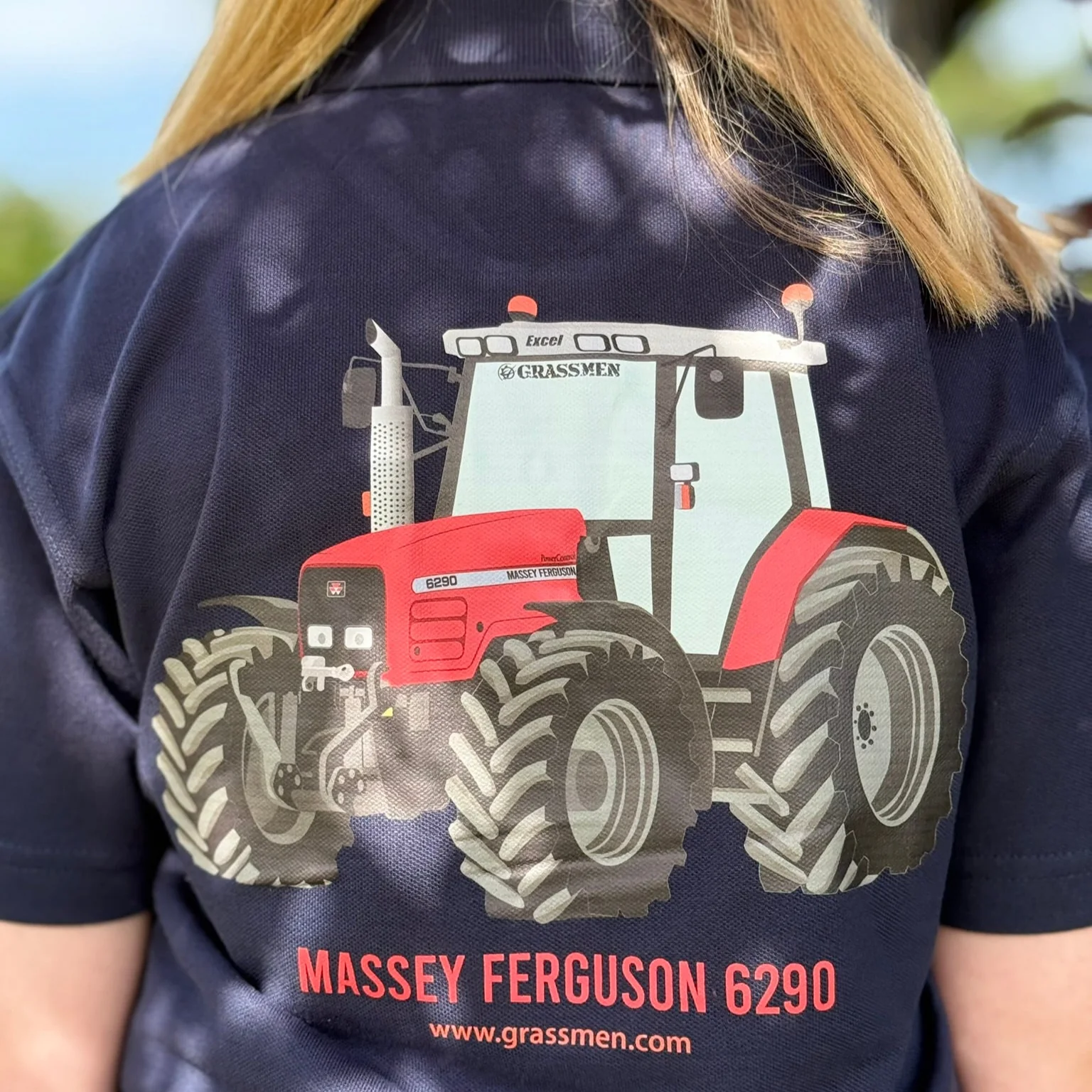 "Massey Ferguson 6290" Kids Navy Polo Shirt DTF Print - Image 7