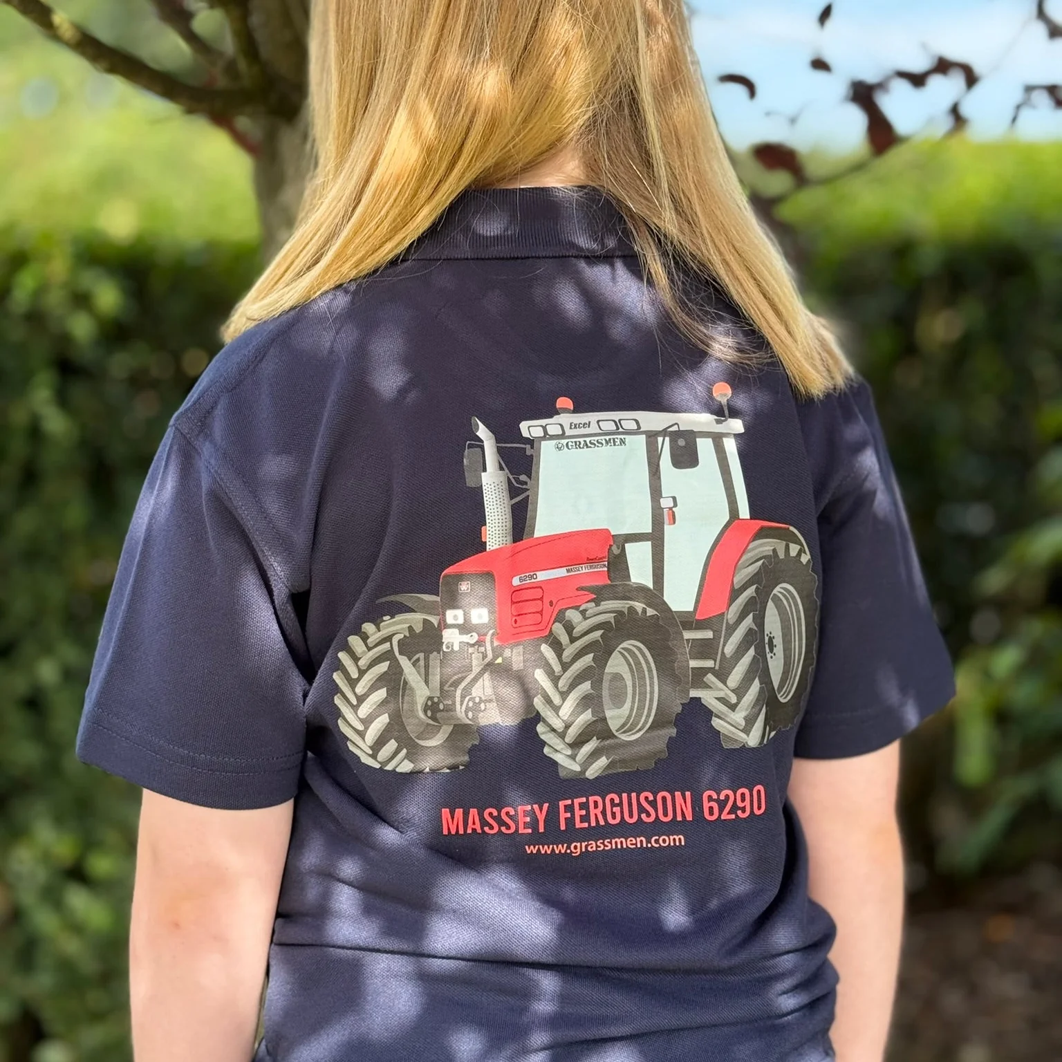 "Massey Ferguson 6290" Kids Navy Polo Shirt DTF Print - Image 8