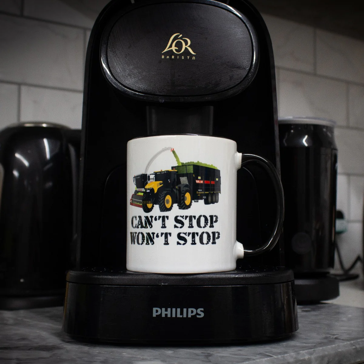 "Can't Stop, Won't Stop!" Two Toned White Ceramic Mug - Image 2