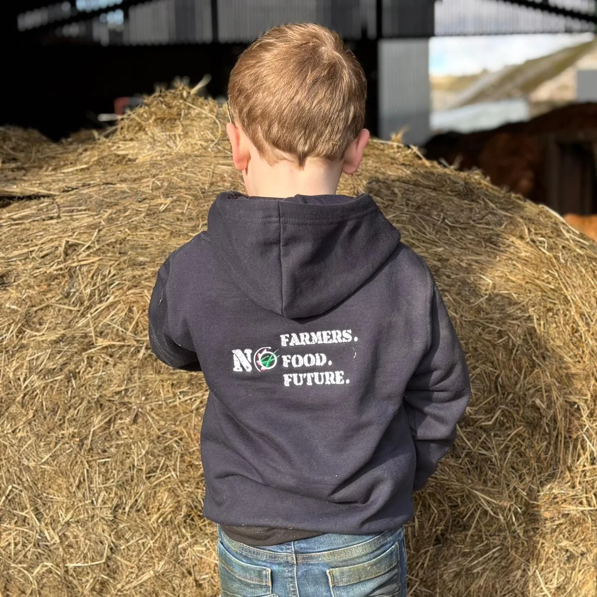 "NO FARMERS. NO FOOD. NO FUTURE." Kids Navy Hoodie - Image 4