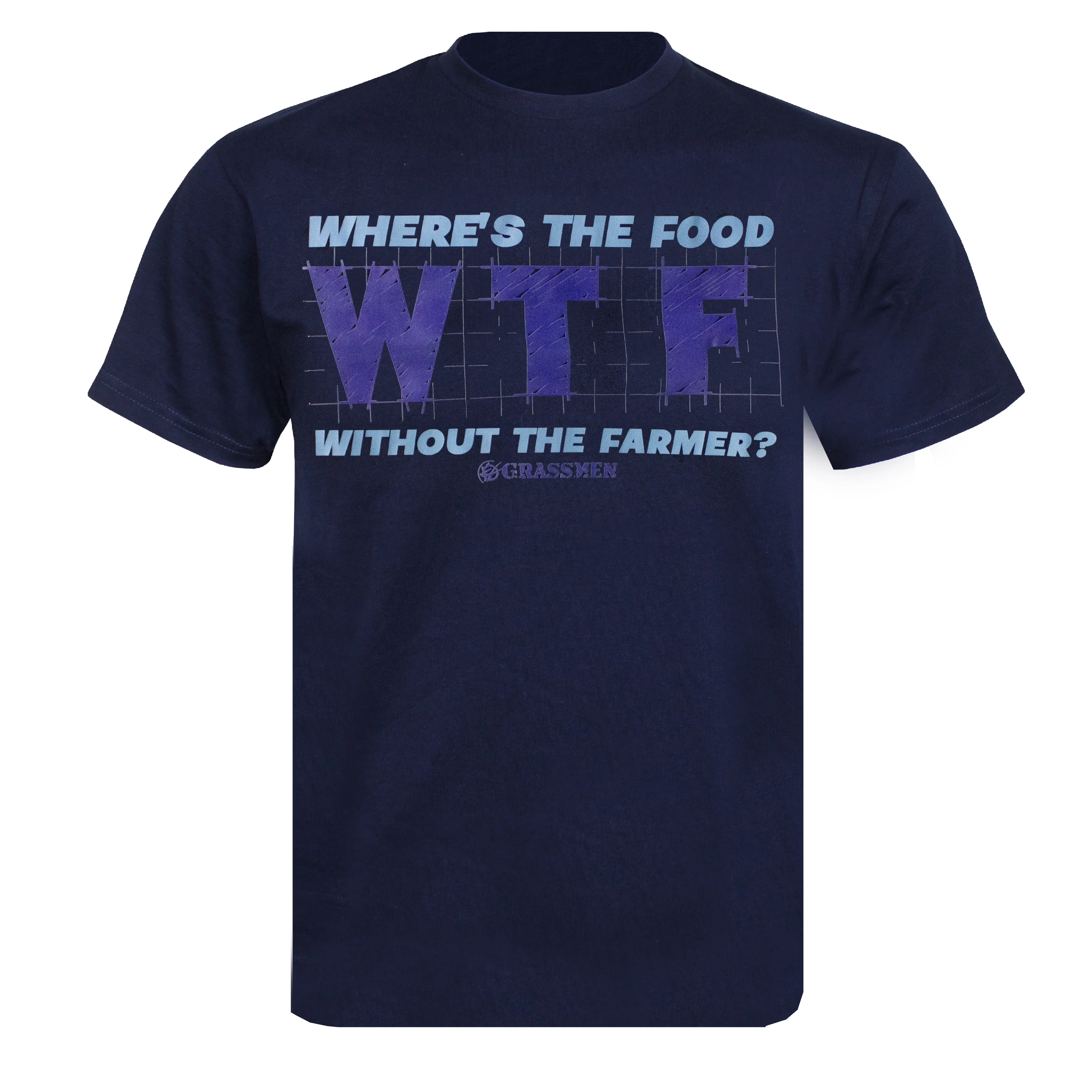 "WTF - Where's the Food without the Farmer" Novelty Adults Navy T-Shirt