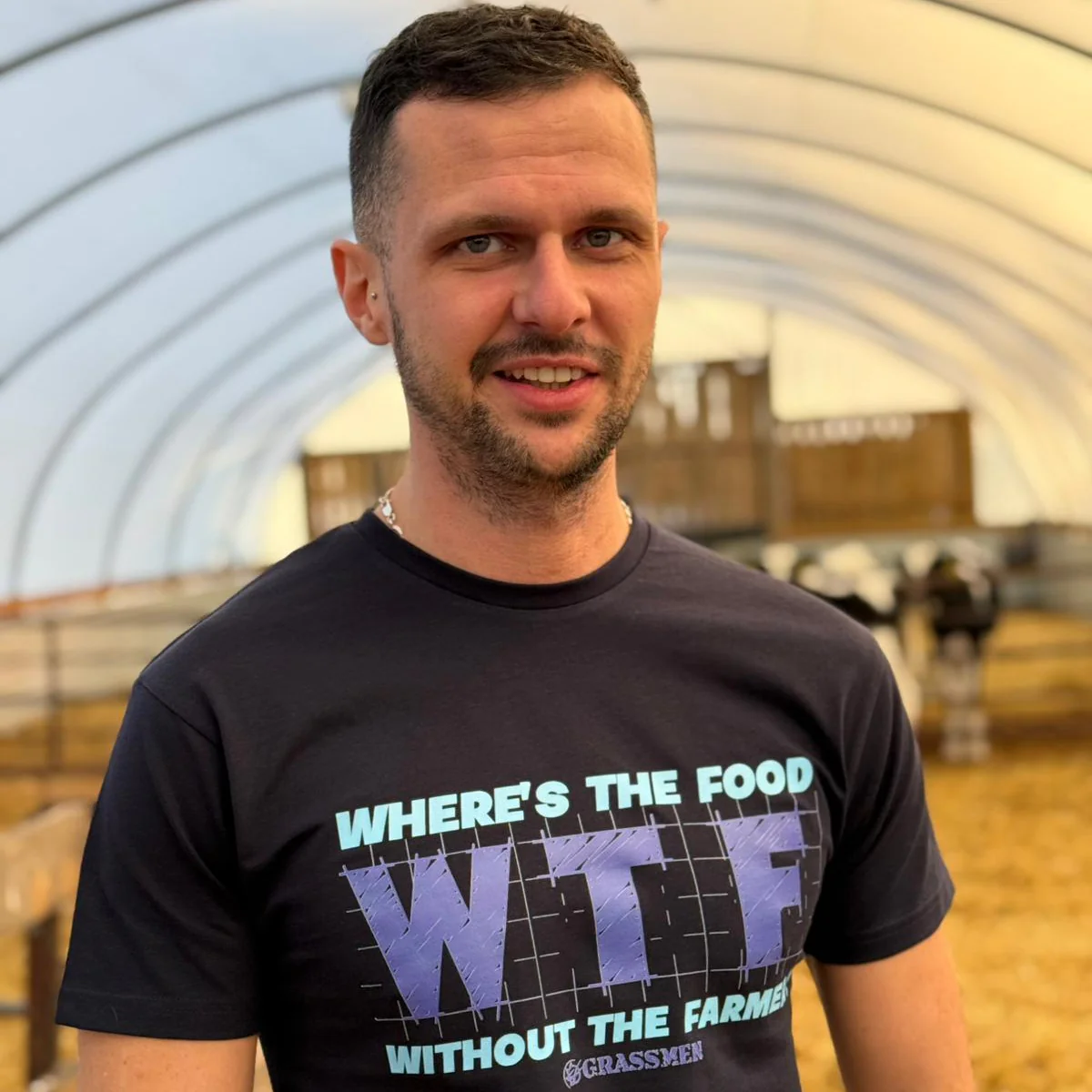 "WTF - Where's the Food without the Farmer" Novelty Adults Navy T-Shirt - Image 2